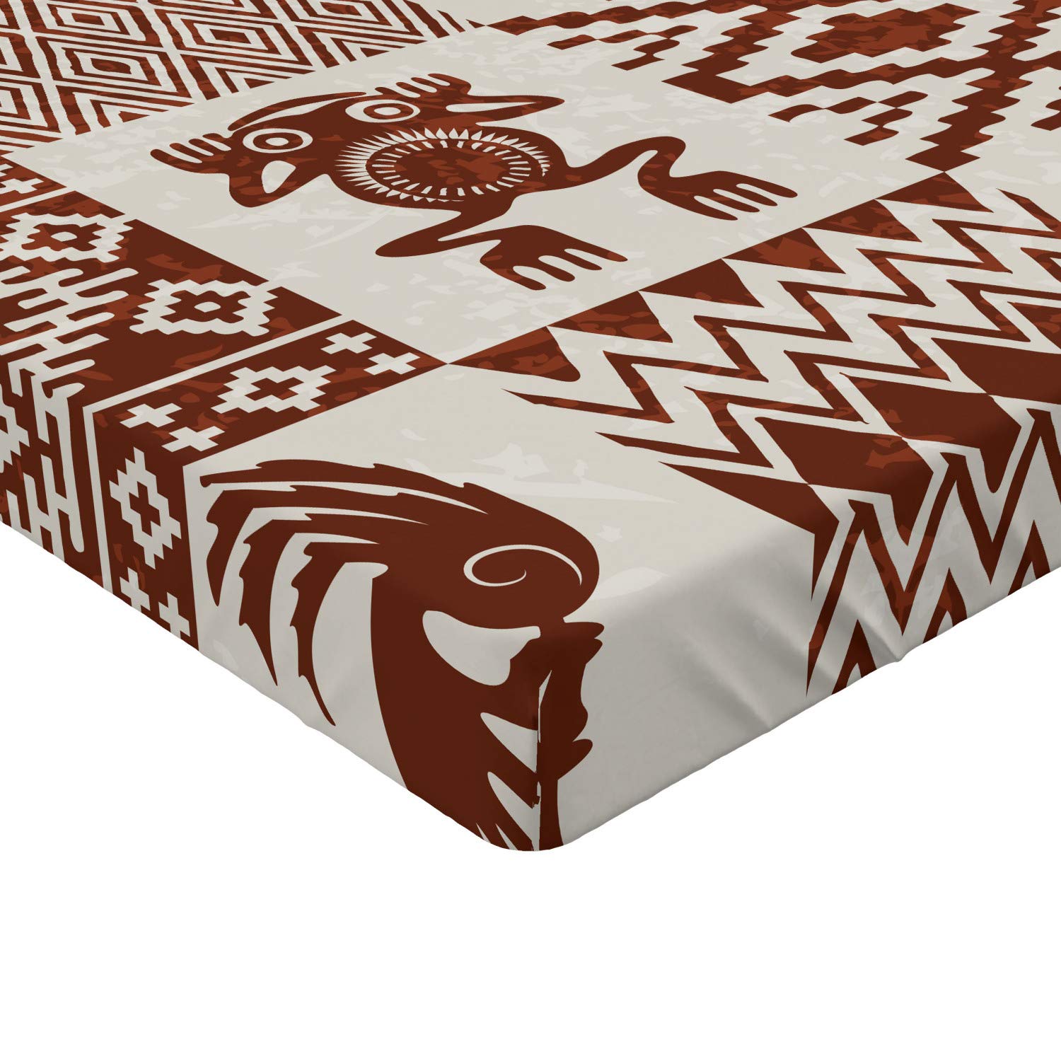 Ambesonne Southwestern Fitted Sheet - Queen Size Redwood & Eggshell - Grunge Pattern Bed Cover with Deep Pocket Elastic - Perfect for Southwestern Decor, Guest Rooms & Cozy Bedrooms