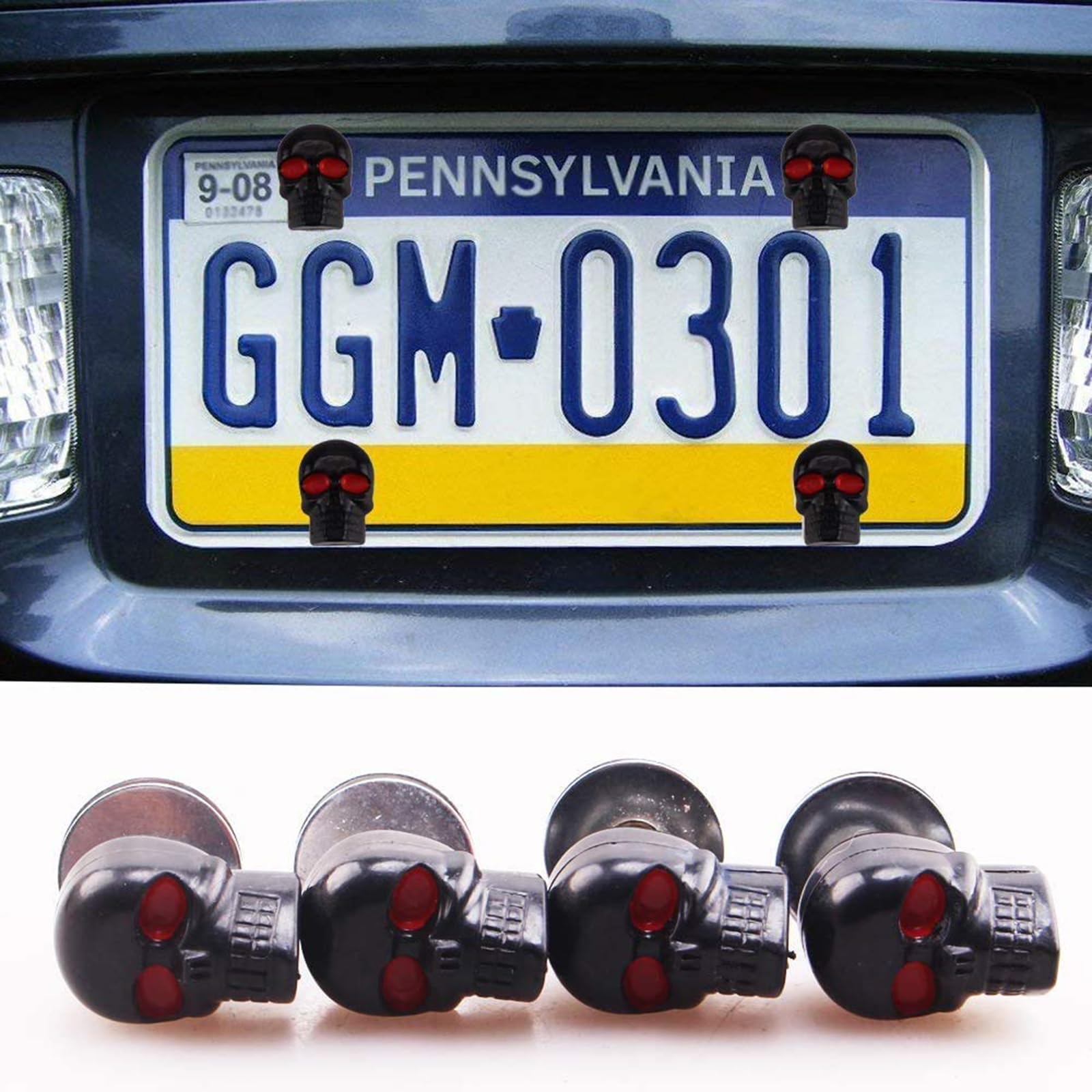 3D Skull License Plate Screws - Universal Car & Motorcycle Fasteners (4 Pack) - For Windshield Trim & Replacement