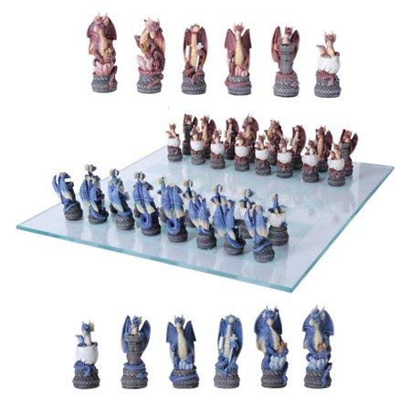 Might and Magic Dragon Fantasy Collectible Hand-Painted Resin Chess Set with Glass Board - Unique Gifts & Decor for Game Nights, Medieval Themed Parties, and Fantasy Lovers