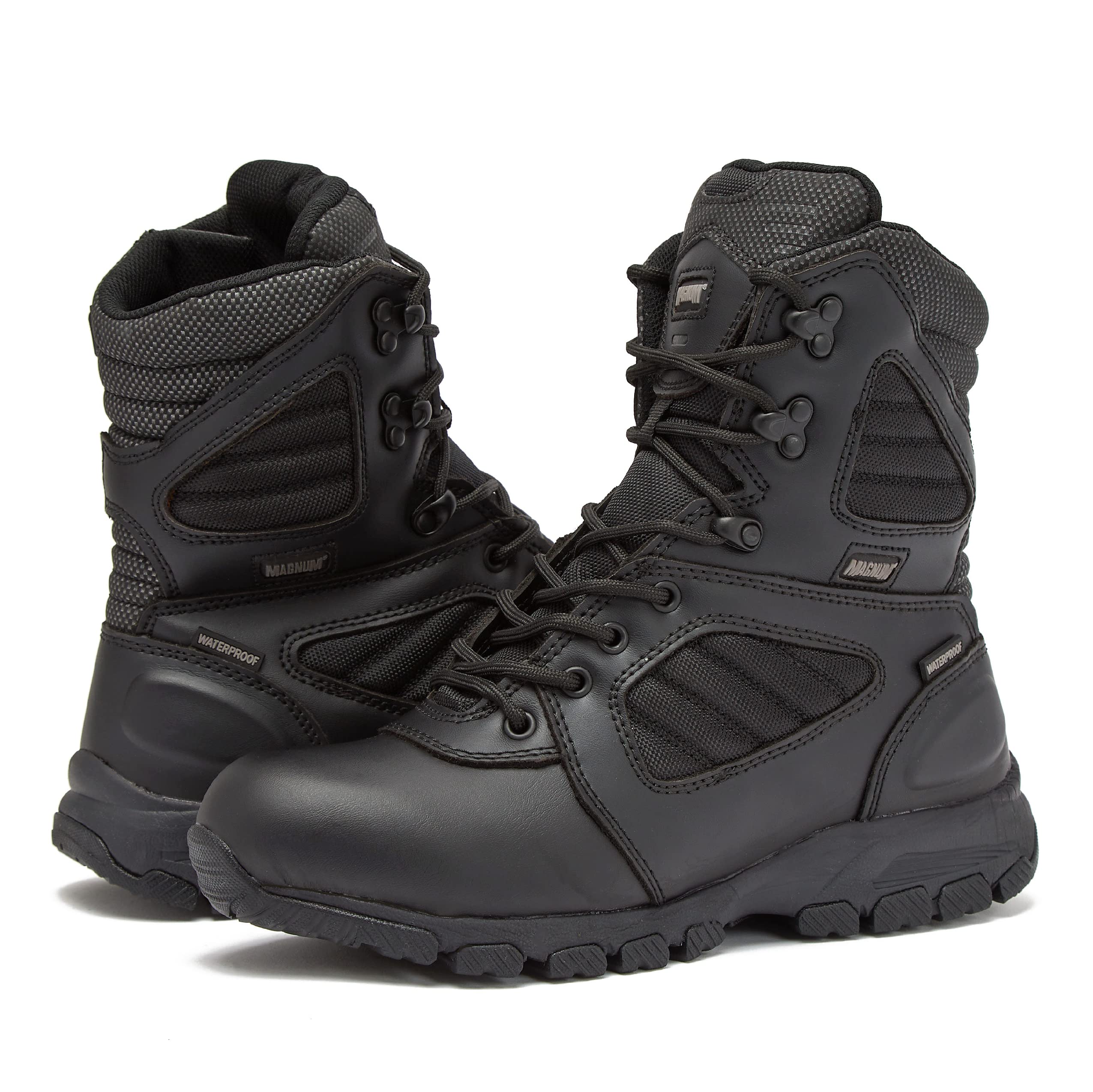 MAGNUM Men's 8.0 Waterproof Tactical Boots - Leather Side Zip Military Combat Desert Boots for Hiking & Outdoor Adventures (Black/Tan) - Durable All-Terrain Footwear for Army, Hunting & Work