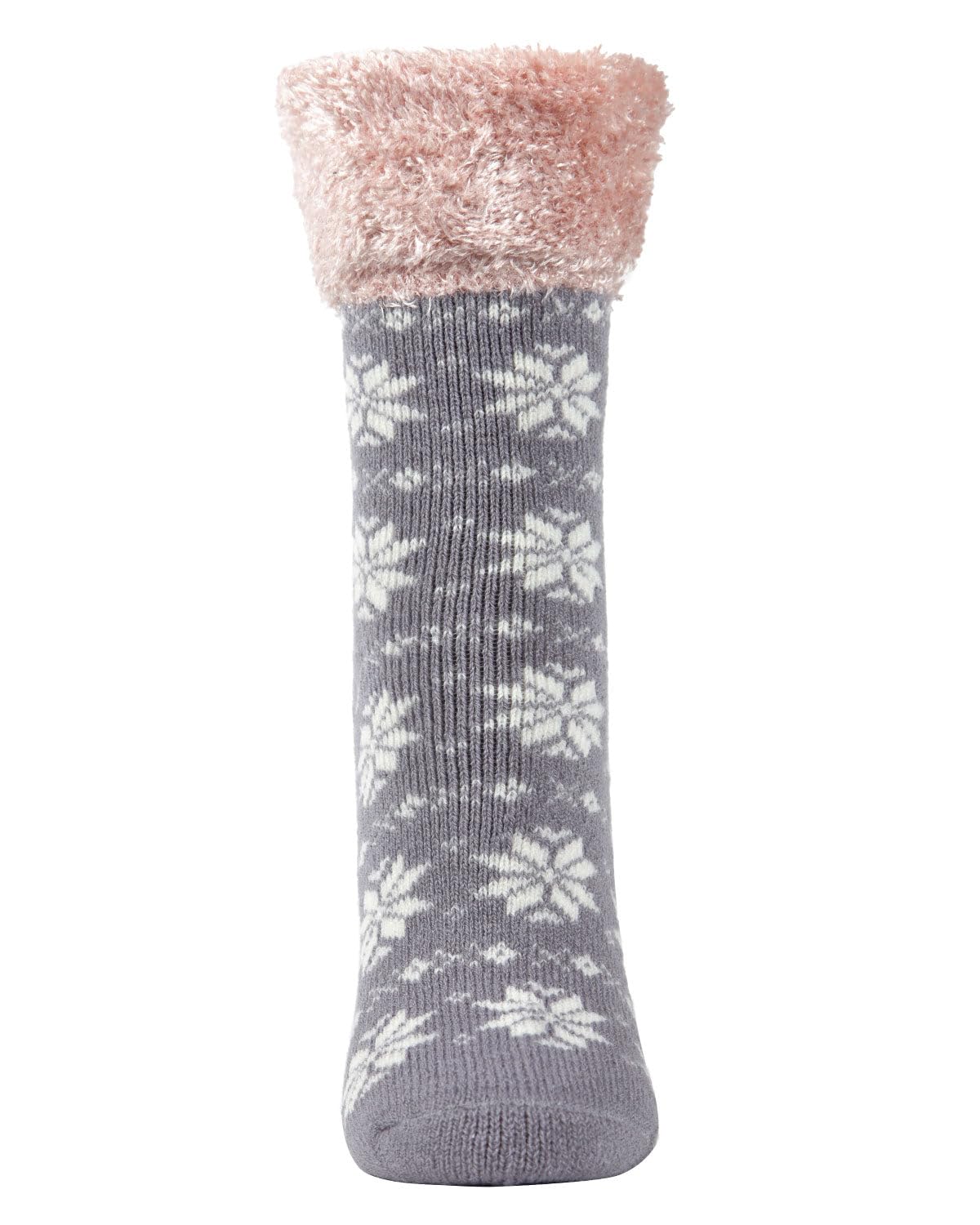 MeMoi Women's Snowflake Fair Isle Plush Cabin Socks - Cozy Winter Socks for Women, Soft Knit Slipper Socks with Non-Slip Grip - Perfect for Christmas, Home, Lounge & Cabin Wear