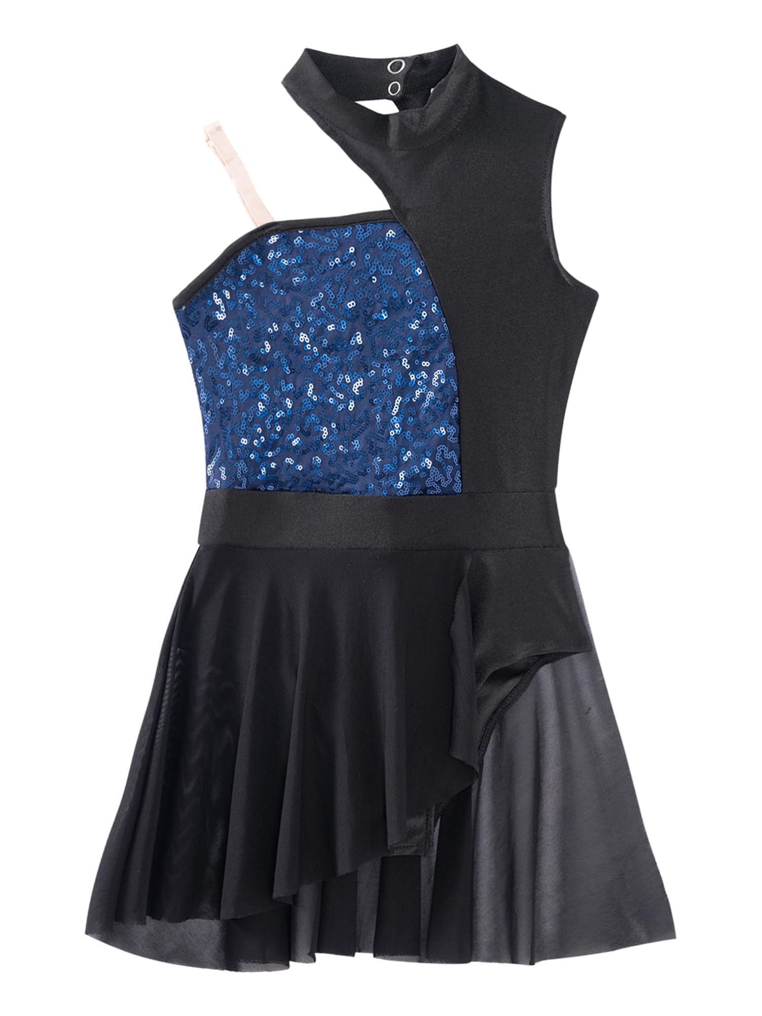 CHICTRY Girls' Sequins Ballet Lyrical Latin Dance Dress - Sleeveless Asymmetrical Contemporary Costume for Performances, Recitals & Competitions