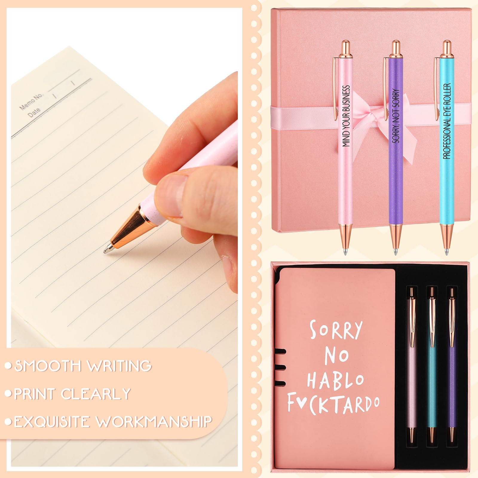 5-Piece Funny Sarcastic Journal Set with Pens - Pink Notebook Gift Box for Women, Coworkers & Wife - Office Humor, Christmas Present & Daily Writing Companion