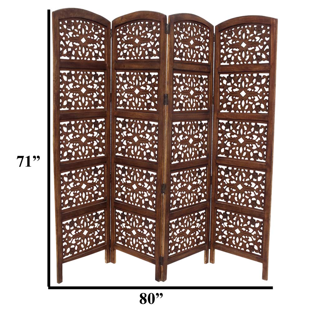 Handmade Foldable 4-Panel Wooden Room Divider Screen - Brown Wood Partition for Home Office, Living Room & Bedroom Privacy | TUP The Urban Port 148948