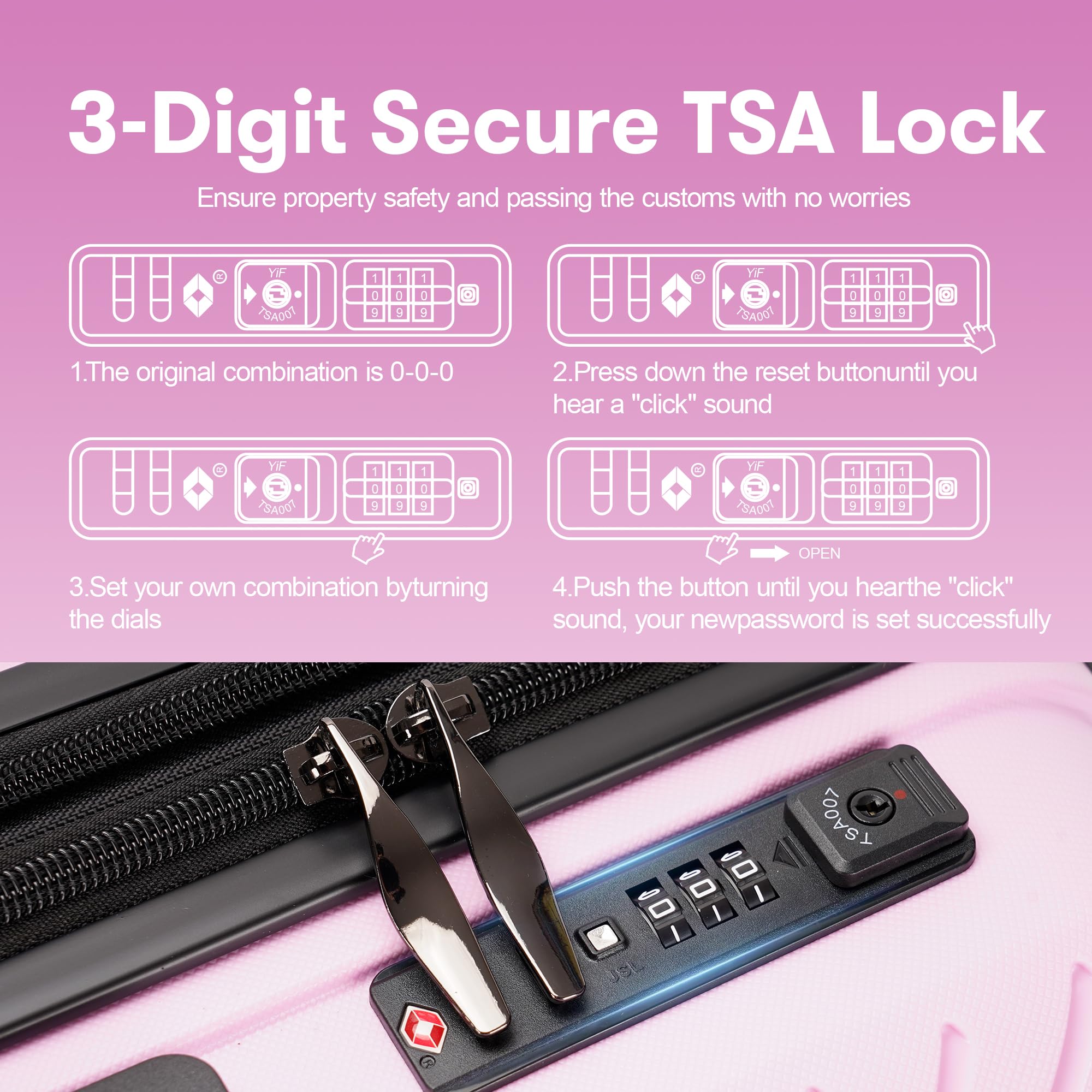 3-Piece Hard Shell Luggage Set with Wheels & TSA Lock - Large Suitcases for Travel (Light Pink) | Perfect for Family Vacations, Business Trips & International Flights