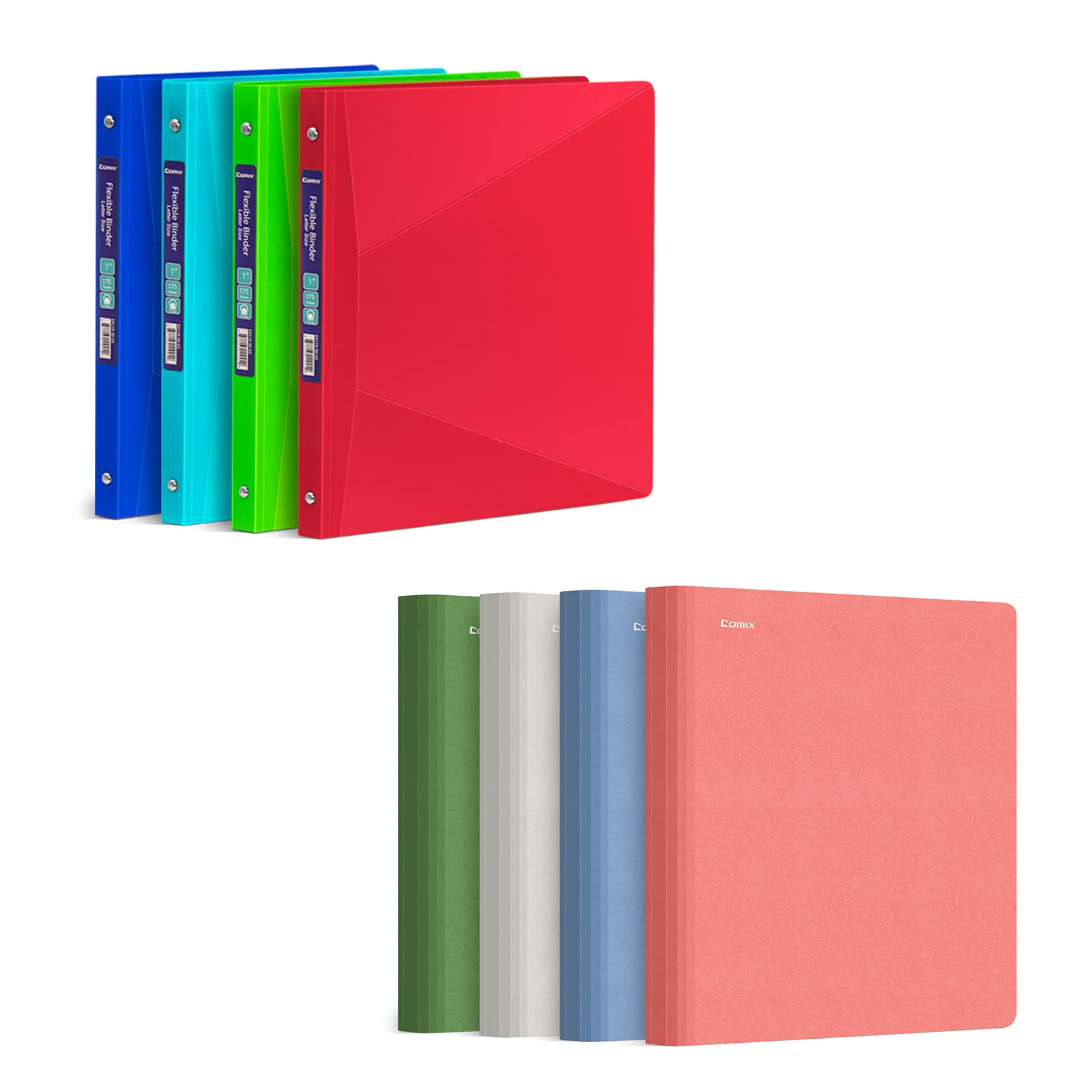 Comix 1 Inch 3 Ring Binder with Pockets - Holds 175 Sheets of 8.5 x 11 Paper for School, Office & Home Organization - Assorted Colors (Black, Blue, Red) - Perfect for Students, Teachers & Professionals