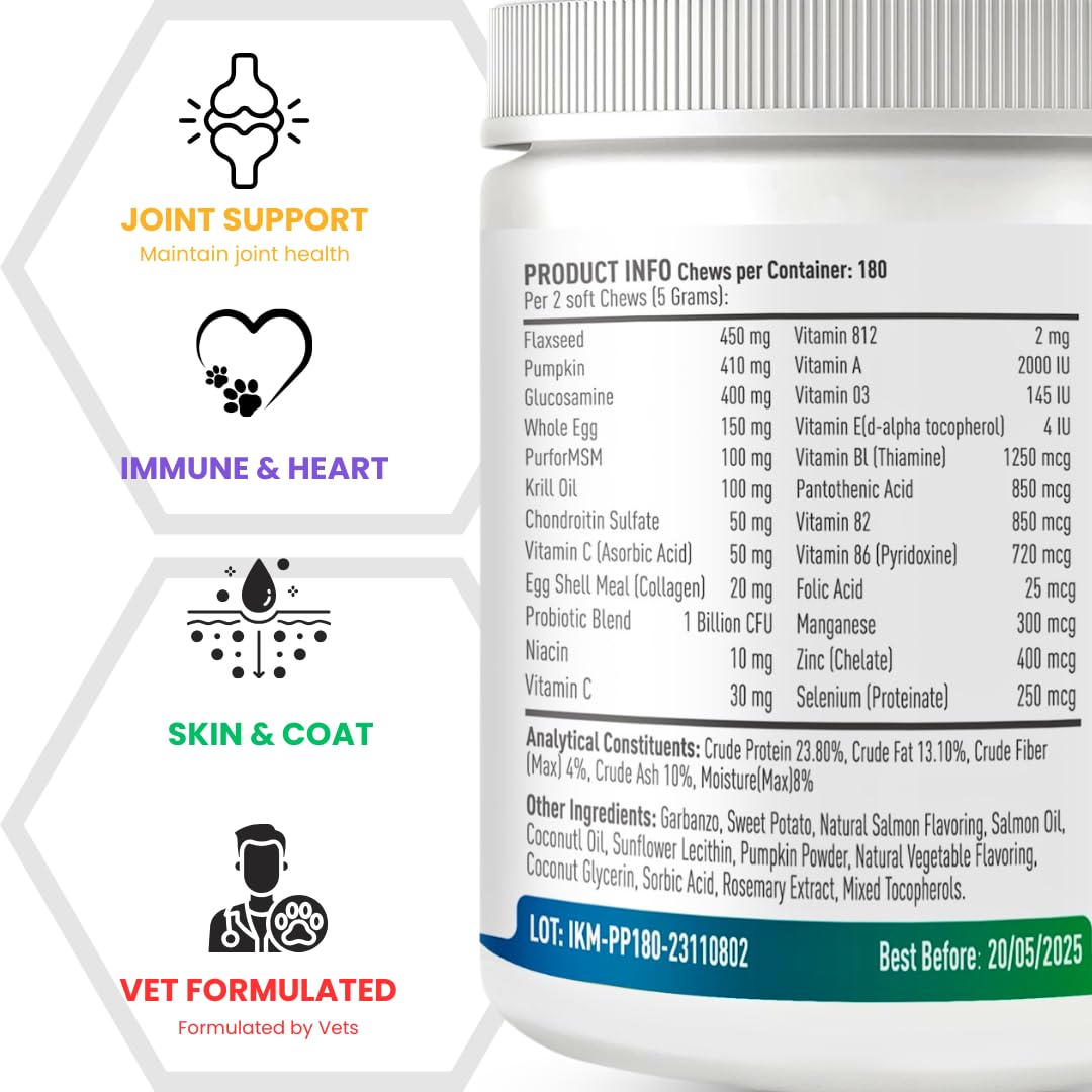 Doggy Dailies Multivitamin for Dogs - Skin & Coat Care, Probiotics & Joint Support with 24 Essential Vitamins & Minerals - Puppy to Senior Dog Supplement for Daily Health & Wellness