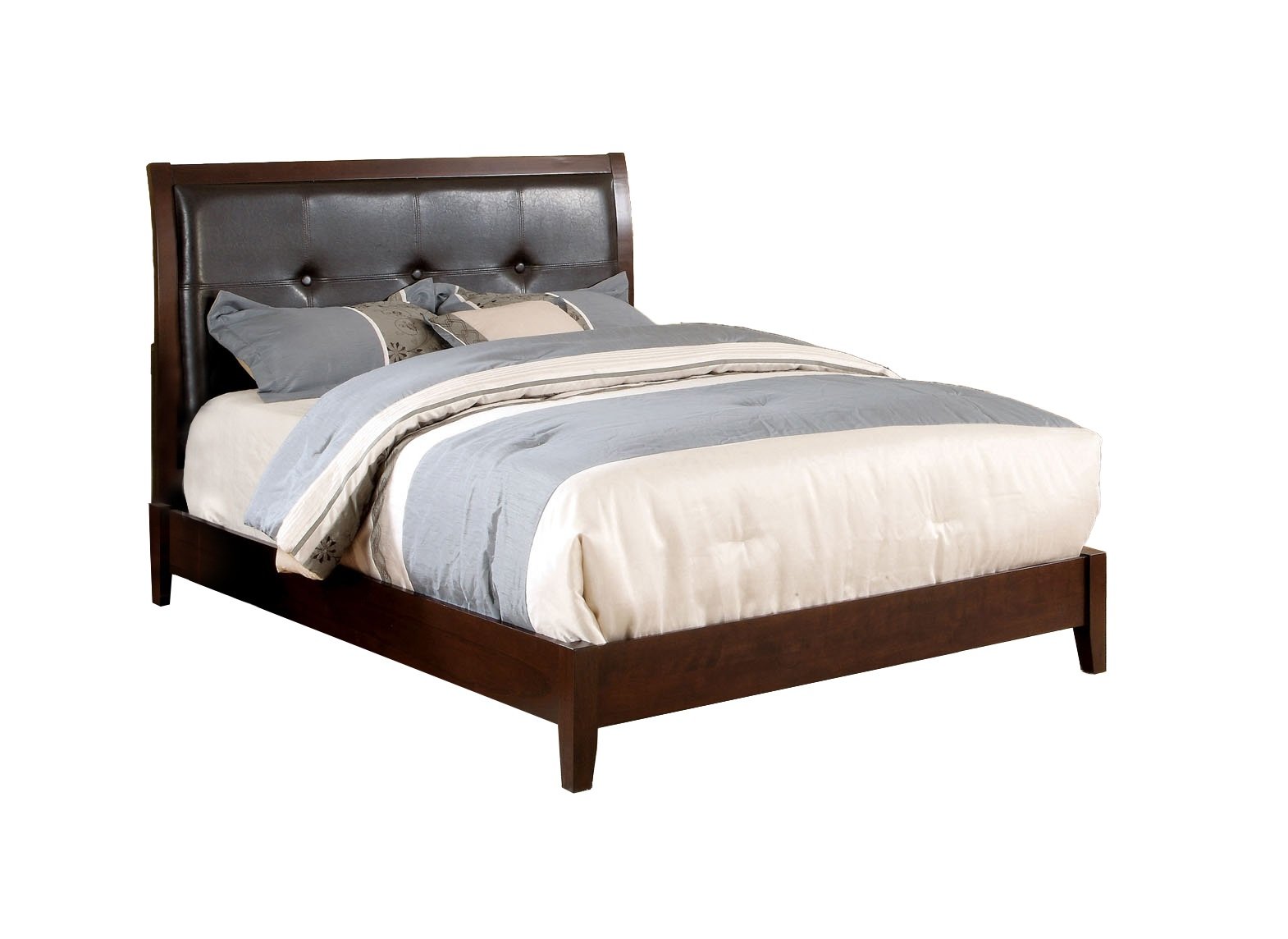 Furniture of America Sutherlin Full Size Leatherette Platform Bed Frame - Brown Cherry Finish for Modern Bedroom Decor | Sturdy Support & Easy Assembly