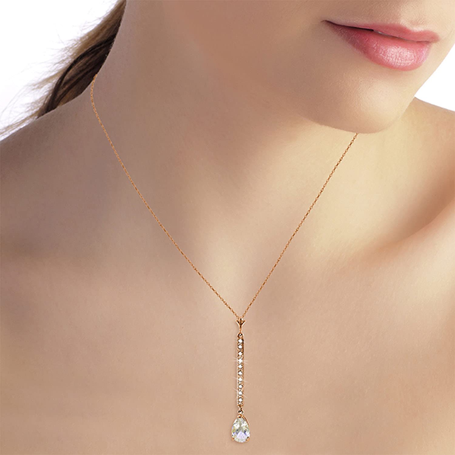 1.8 Carat 14K Solid Rose Gold Necklace with Natural Diamonds & Rose Topaz Pendant - Elegant Jewelry for Women, Perfect for Weddings, Anniversaries & Special Occasions