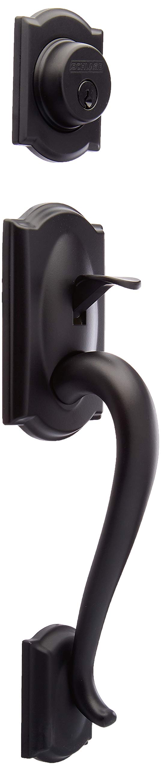 Schlage Camelot F62CAM622PLY Matte Black Handleset - Secure & Stylish Front Door Entry Lock for Home Safety & Curb Appeal