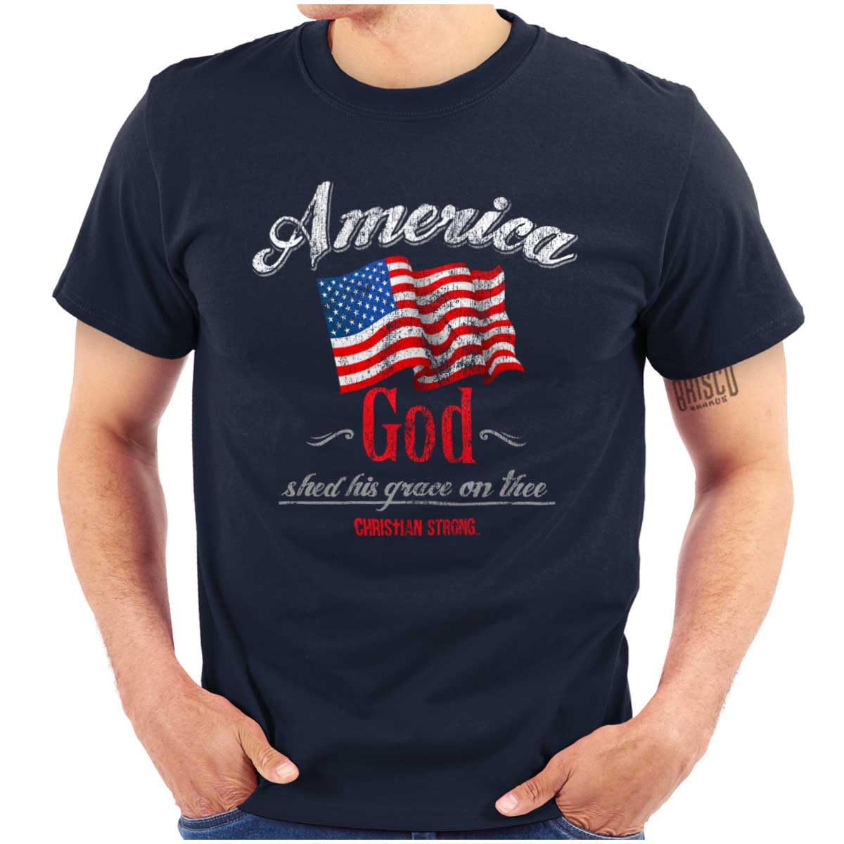 America God Shed Grace On Thee Graphic T-Shirt for Men & Women - Patriotic Unisex Cotton Tee for 4th of July, Veterans Day & American Pride Events