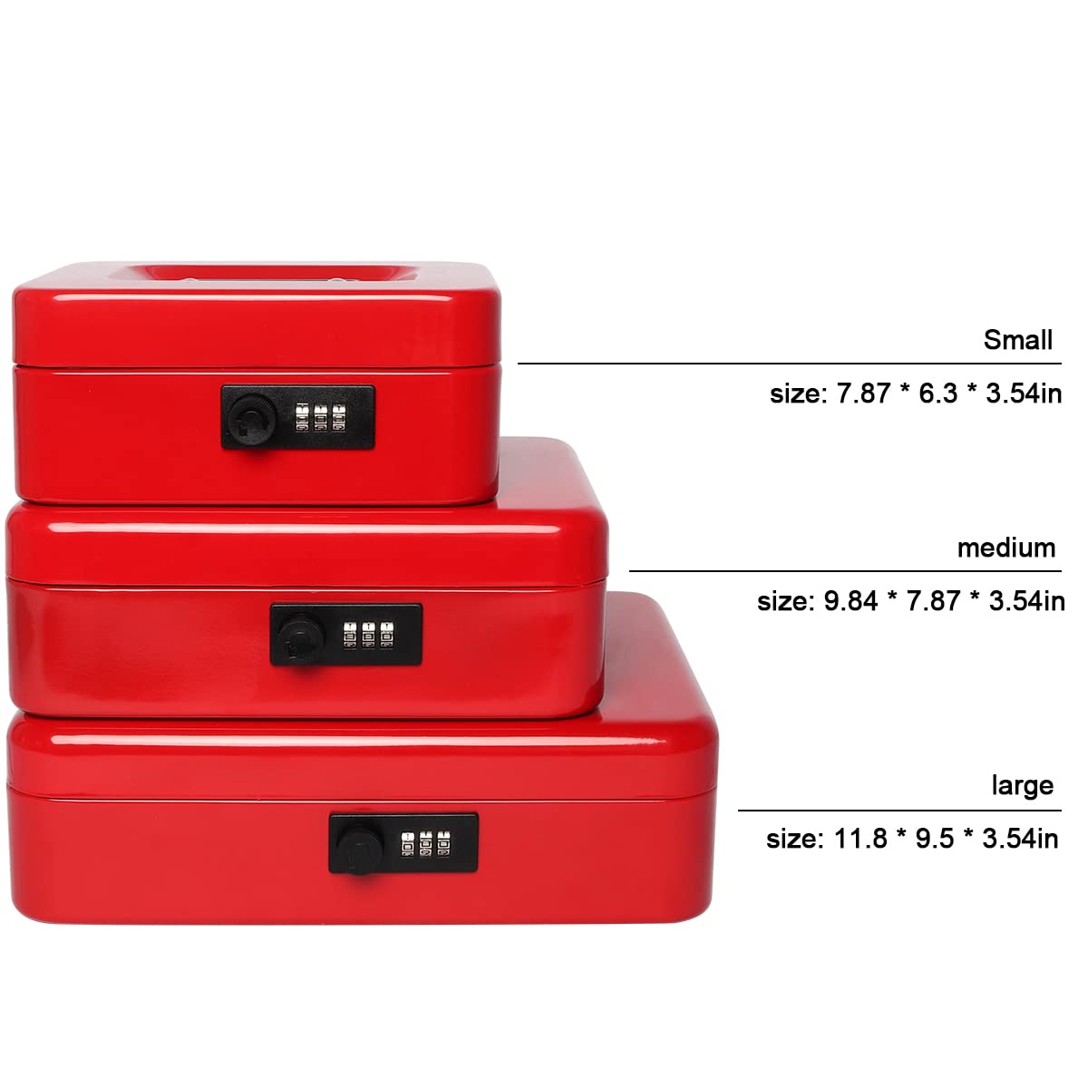 Lovndi Small Metal Cash Box with Combination Lock - 7.87 x 6.3 x 3.54 Inch Money Storage Box with Removable Tray, Secure Cash Holder for Home, Office, or Retail Use (Red)