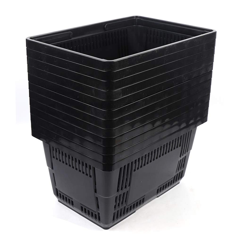 Black Mesh Shopping Baskets with Handles - 28L Portable Plastic Basket Set (12-Pack) - Durable Retail & Supermarket Storage Solution for Groceries, Laundry, or Home Organization