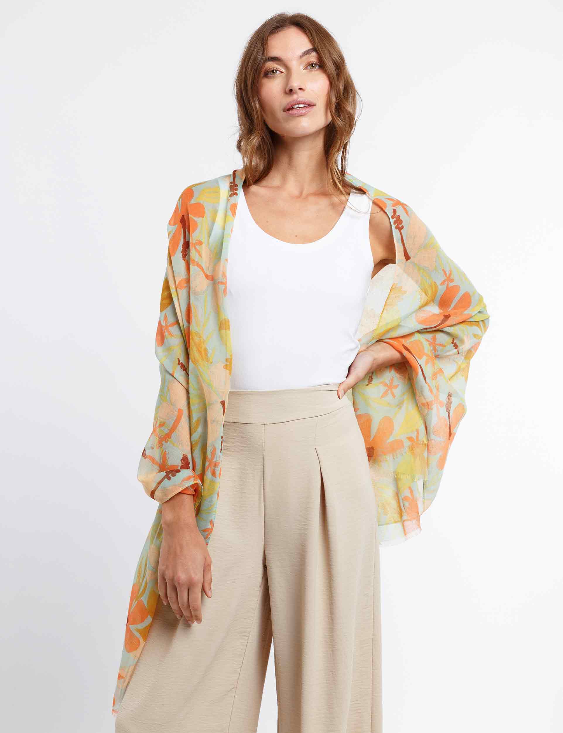 Sustainable Recycled Scarf for Women - Eco-Friendly Orchid Print Fashion Accessory - Perfect for Office, Travel and Special Occasions