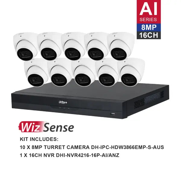 Dahua 8MP Security Camera System with 16 Channel NVR (DH-K81610T) - Outdoor/Indoor Surveillance for Home & Business Protection