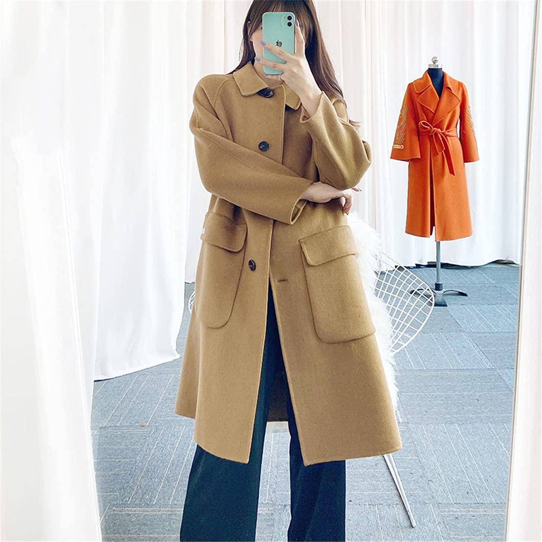 Women's Double-Sided Wool Coat - Solid Color Single Breasted Mid-Length Winter Coat with Pockets | Perfect for Office, Dating & Fall/Winter Fashion