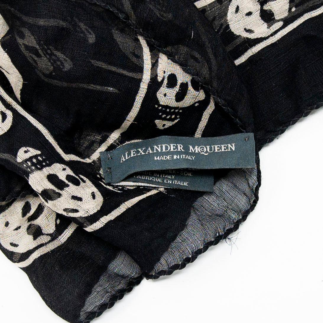 Alexander McQueen Black Silk Scarf with Skull Design - Luxury Fashion Accessory for Women, Perfect for Parties, Weddings, and Evening Events