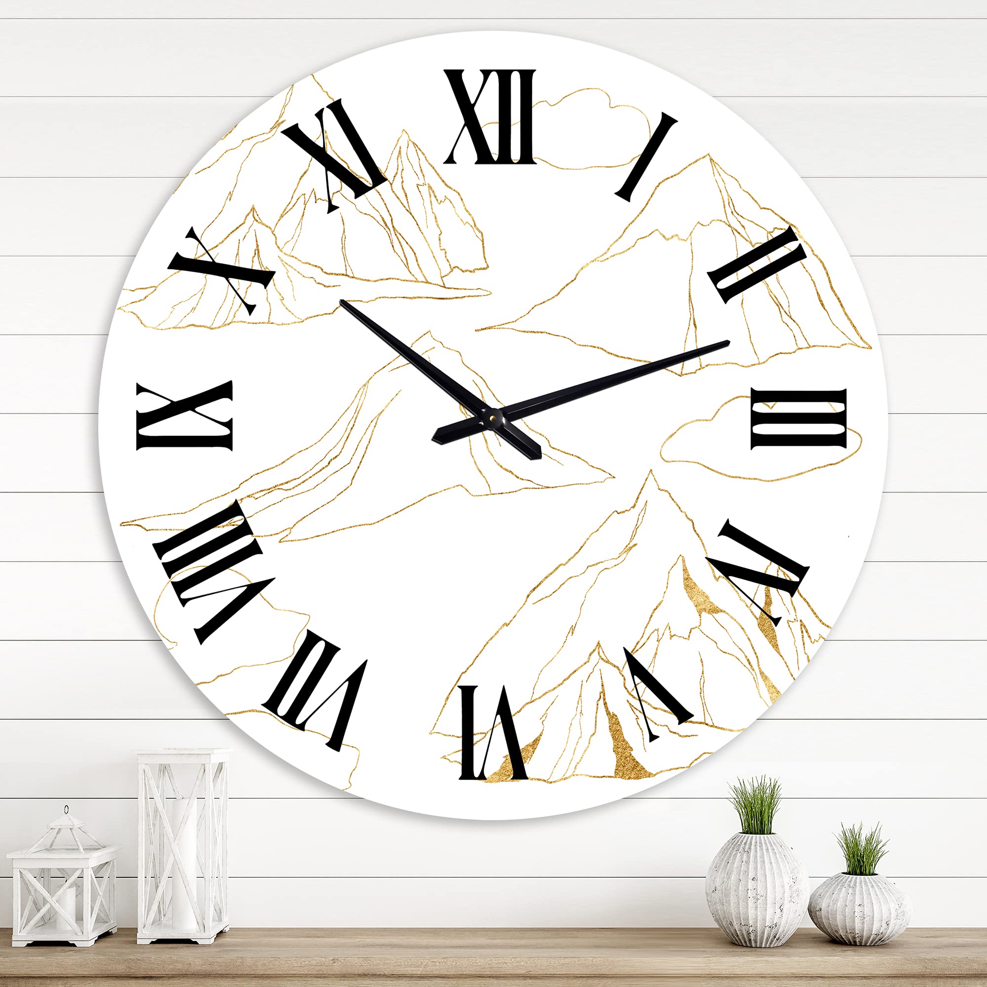 Minimalist Gold Linear Mountain & Cloud Wall Clock - Modern Abstract Large Wall Art for Living Room, Bedroom & Office Decor | Perfect for Home, Office & Gift Giving