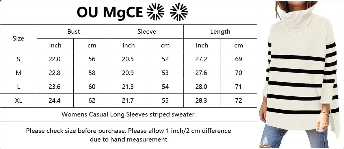 Women's Oversized Turtleneck Sweater - Long Sleeve Striped Knit Pullover with Split Hem | Cozy Winter Fashion for Casual Outfits & Office Wear