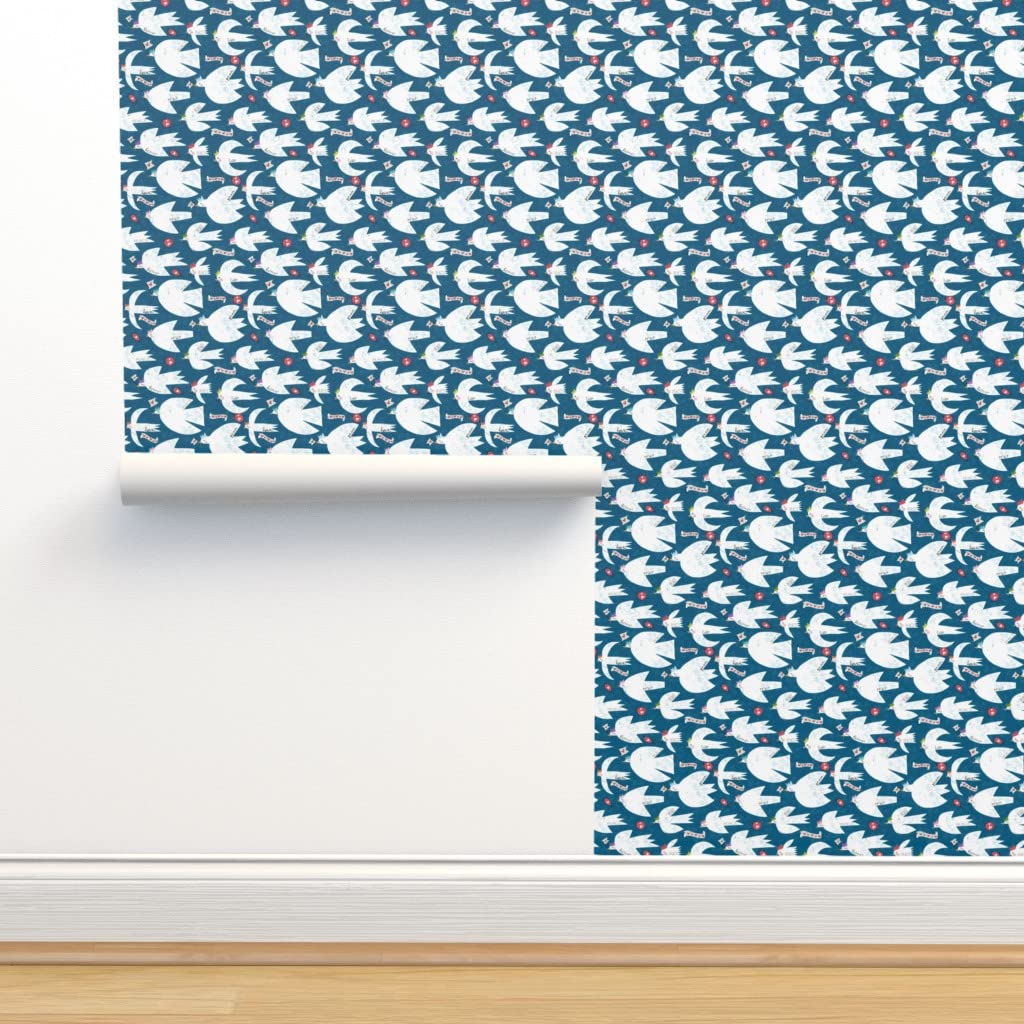 Peel & Stick Wallpaper 12ft x 2ft - Peace Love Party Hats New Year Hearts Balloons Holiday Christmas Birds Folk Design | Removable Self-Adhesive Wallpaper for Bedroom, Nursery, Living Room & Office Decor