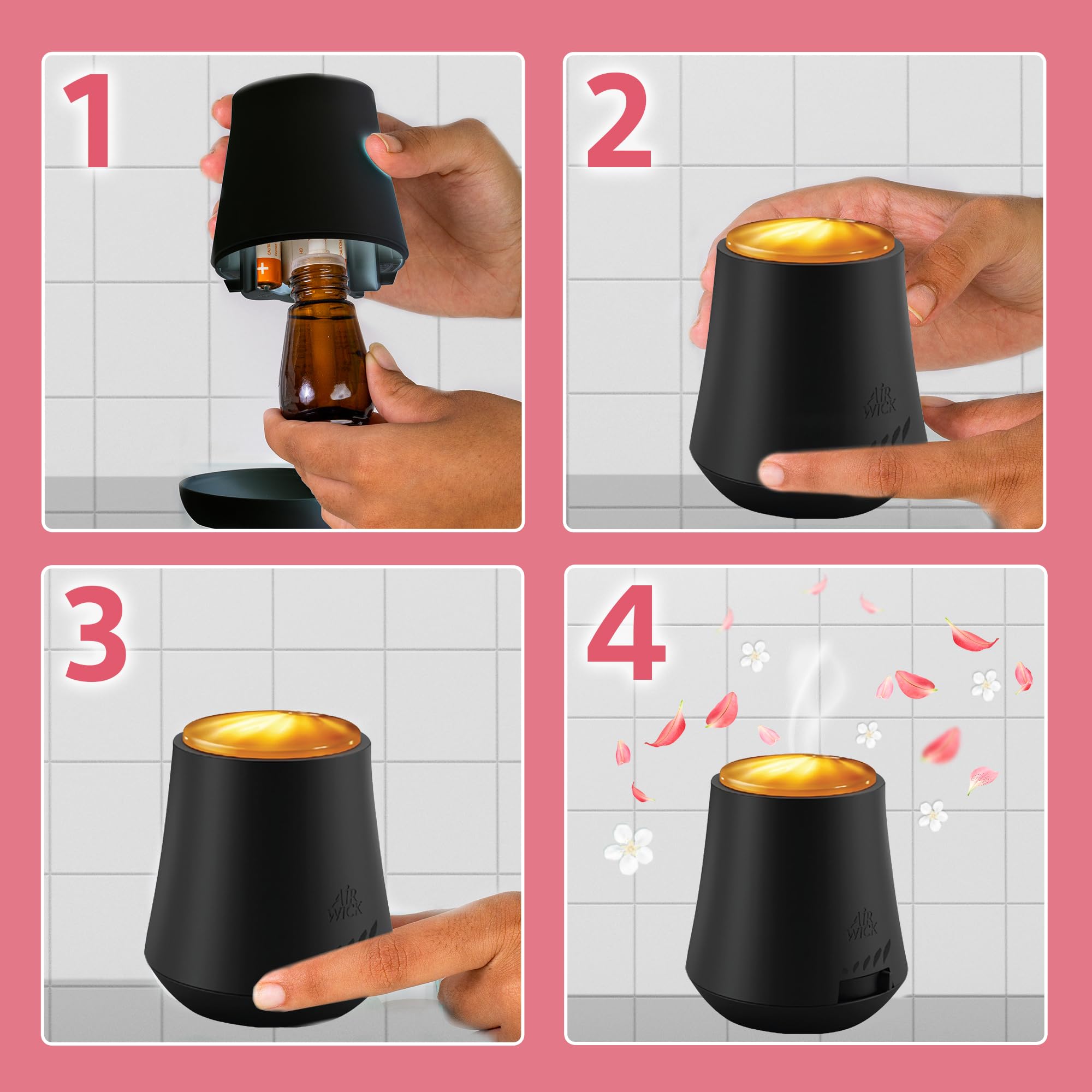 Airwick Essential Mist Automatic Fragrance Diffuser Refill, Peony & Jasmine Scent - 20ml | Natural Essential Oil Air Freshener Refill for Home & Office | Long-Lasting Aroma for Living Room, Bedroom, Bathroom & Car