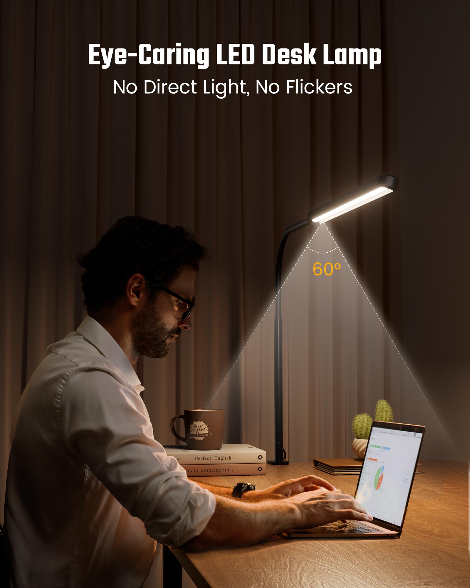 **SuperDanny Eye-Caring LED Desk Lamp - 360° Adjustable Gooseneck, Touch Control, 3 Light Modes & Dimmable - Perfect for Home Office, Study, Dorm & Reading (Black)**    *(Ideal for late-night work, studying, crafting, or cozy reading - reduces eye strain with flicker-free lighting!)*