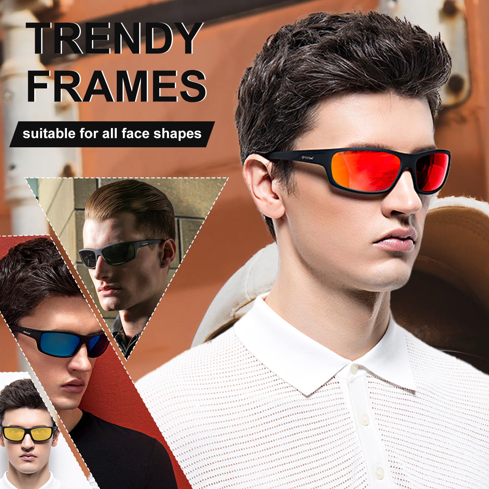Polarized Sport Sunglasses for Men - Matte Finish UV400 Protection Mirrored Lens - Running, Cycling, Fishing & Outdoor Activities