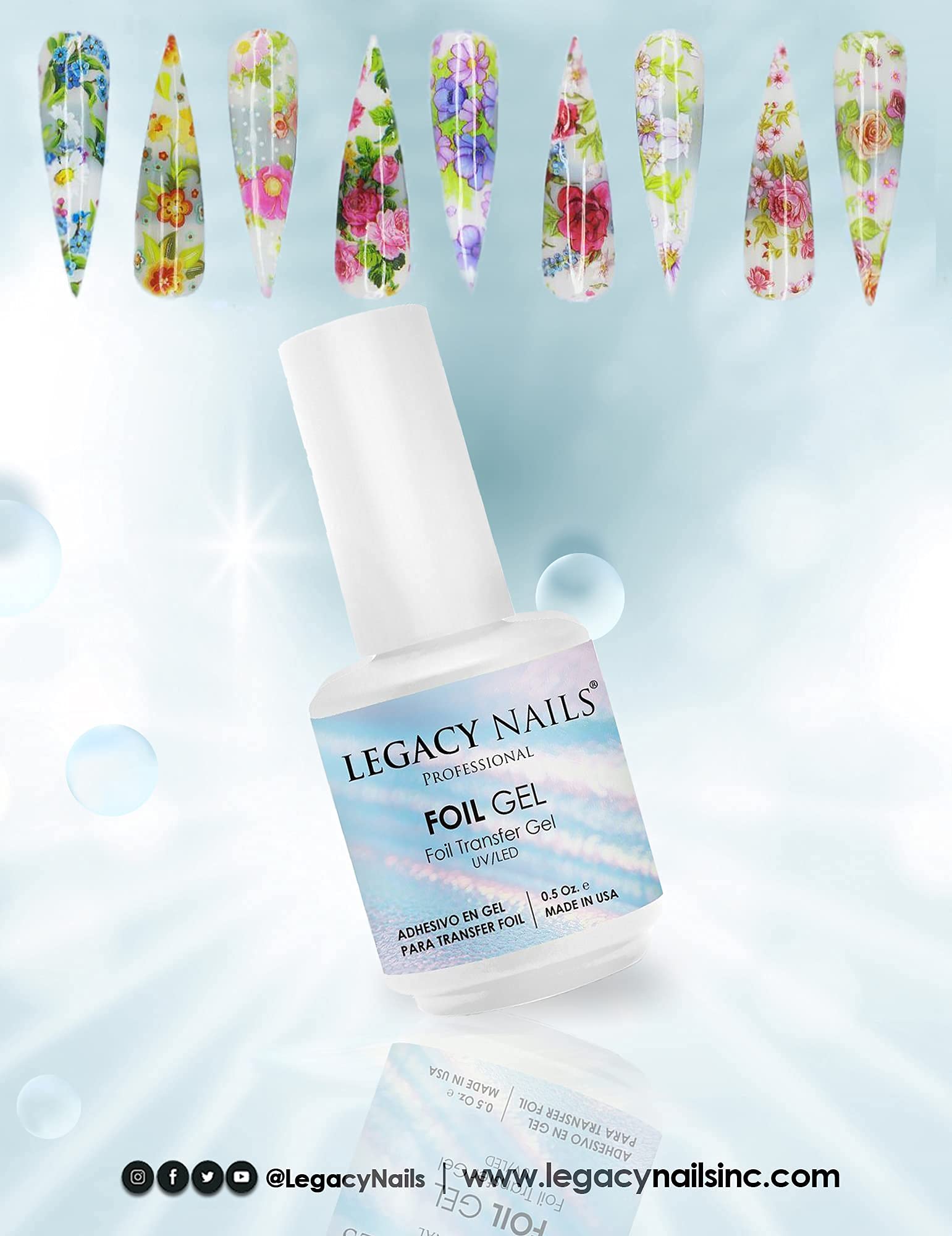 Legacy Nails Professional Foil Transfer Gel 0.5oz - UV/LED Curing Nail Art Adhesive for Foil Designs, Quick-Drying & Long-Lasting, Works with Acrylic & Natural Nails - Perfect for Salon & Home Manicures