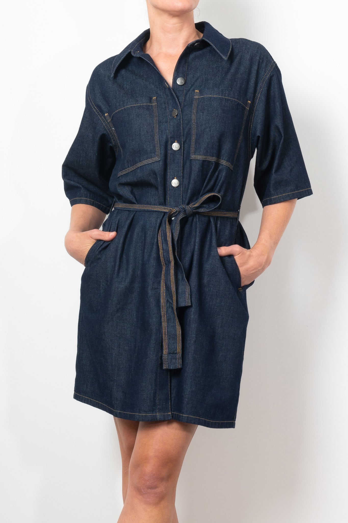 ELK Denim Pocket Dress for Women - Stylish Casual & Workwear - Perfect for Office, Date Night & Everyday Outfits