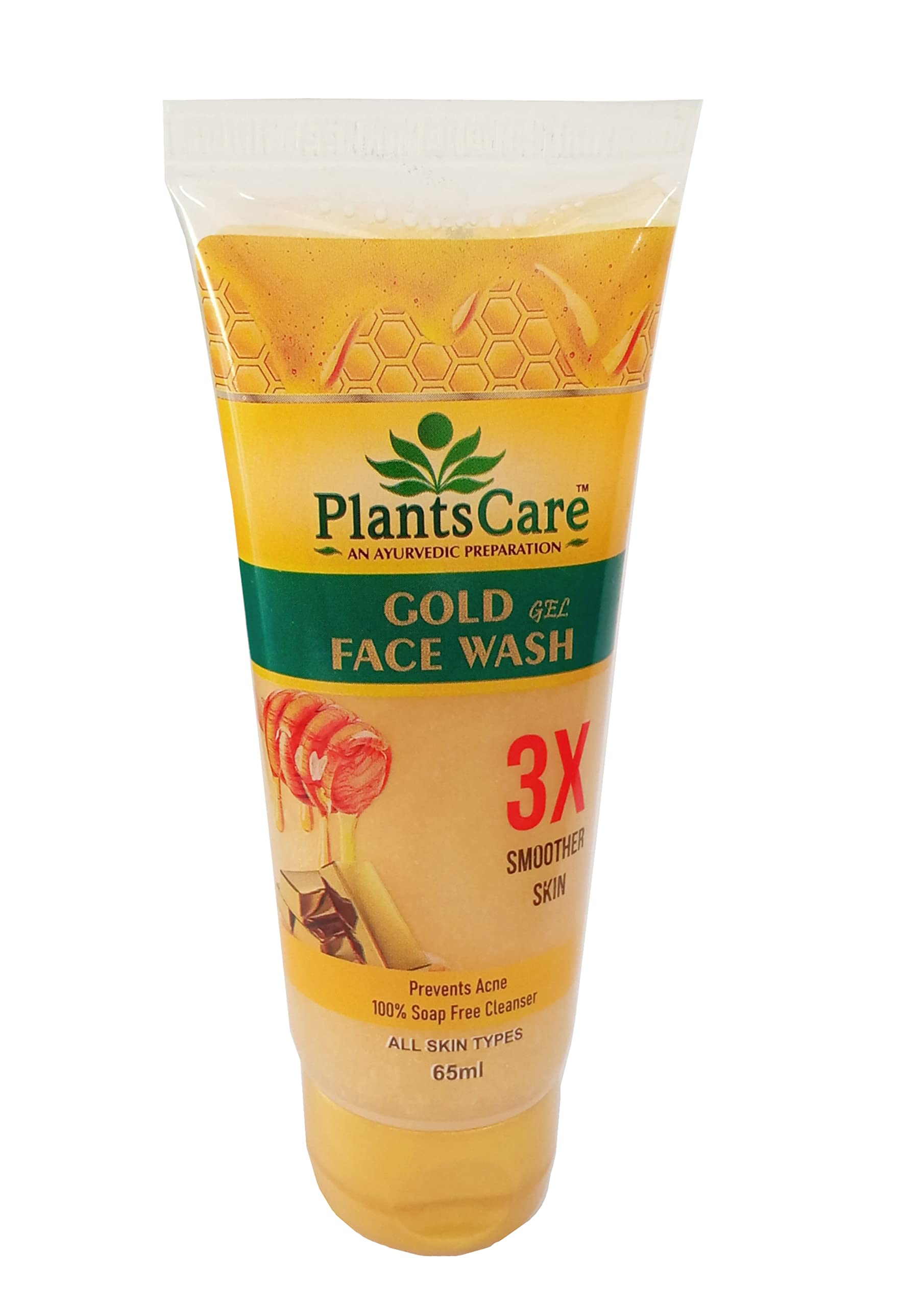 Plants Care Gold Gel Face Wash 65ml - Pack of 3 | Gentle Cleansing for All Skin Types | Perfect for Daily Skincare Routine & Travel