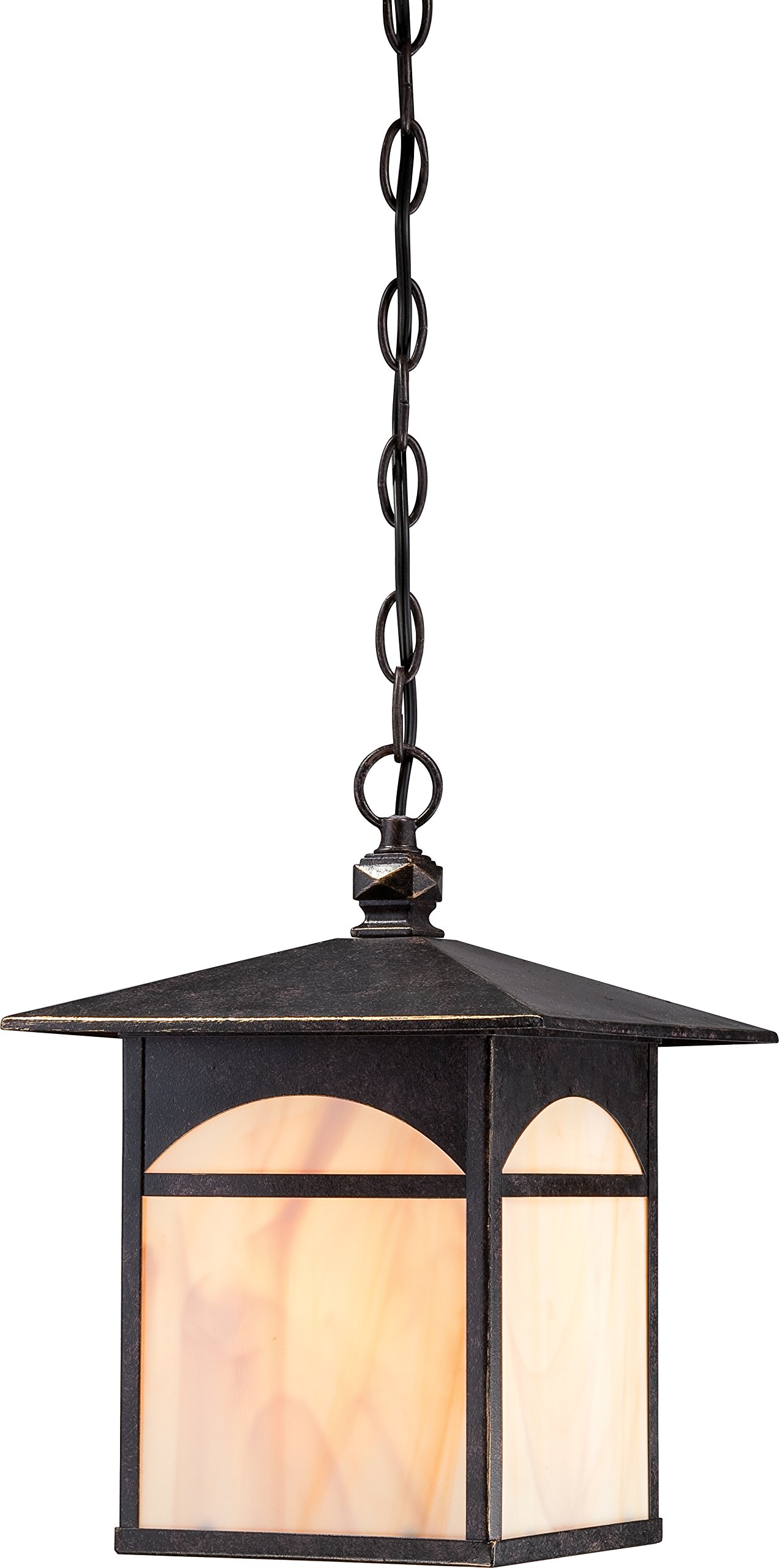 Nuvo Lighting 60/5654 Canyon Hanging One Light Outdoor Lantern - 100W Porch & Patio Pendant Light with Honey Stained Glass in Umber Bronze - Perfect for Entryway, Garden, Deck, and Outdoor Dining Areas