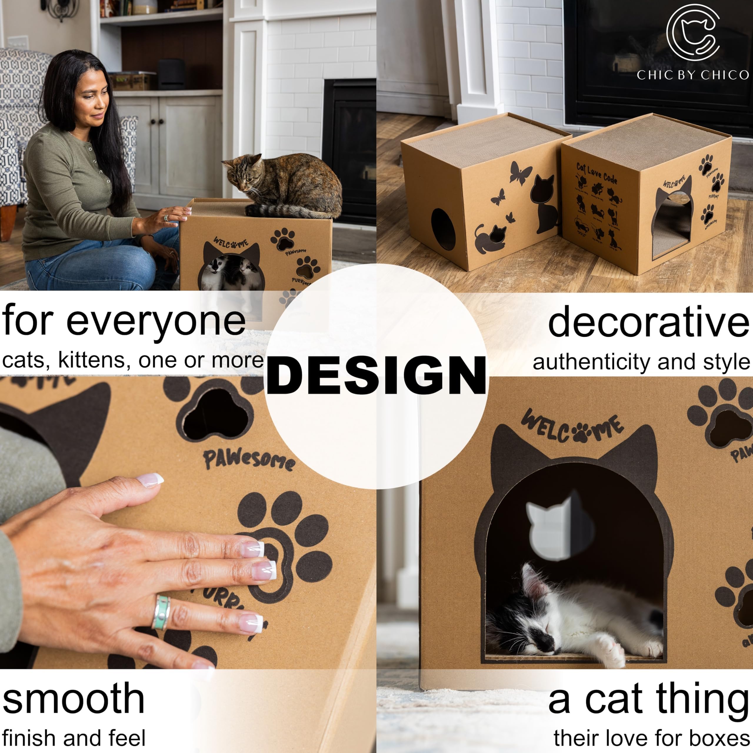 Premium Two-Level Cardboard Cat House with Scratching Pads & Catnip - Large Durable Cat Scratcher Lounge for Multiple Pets - 17.5
