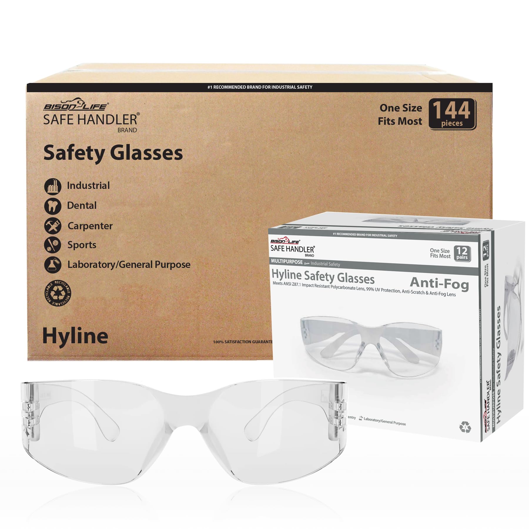 Hyline Anti-Fog Safety Glasses - Clear & Tinted Lenses, Impact Resistant Polycarbonate, Scratch Resistant - Perfect for Construction, Lab Work & Outdoor Activities
