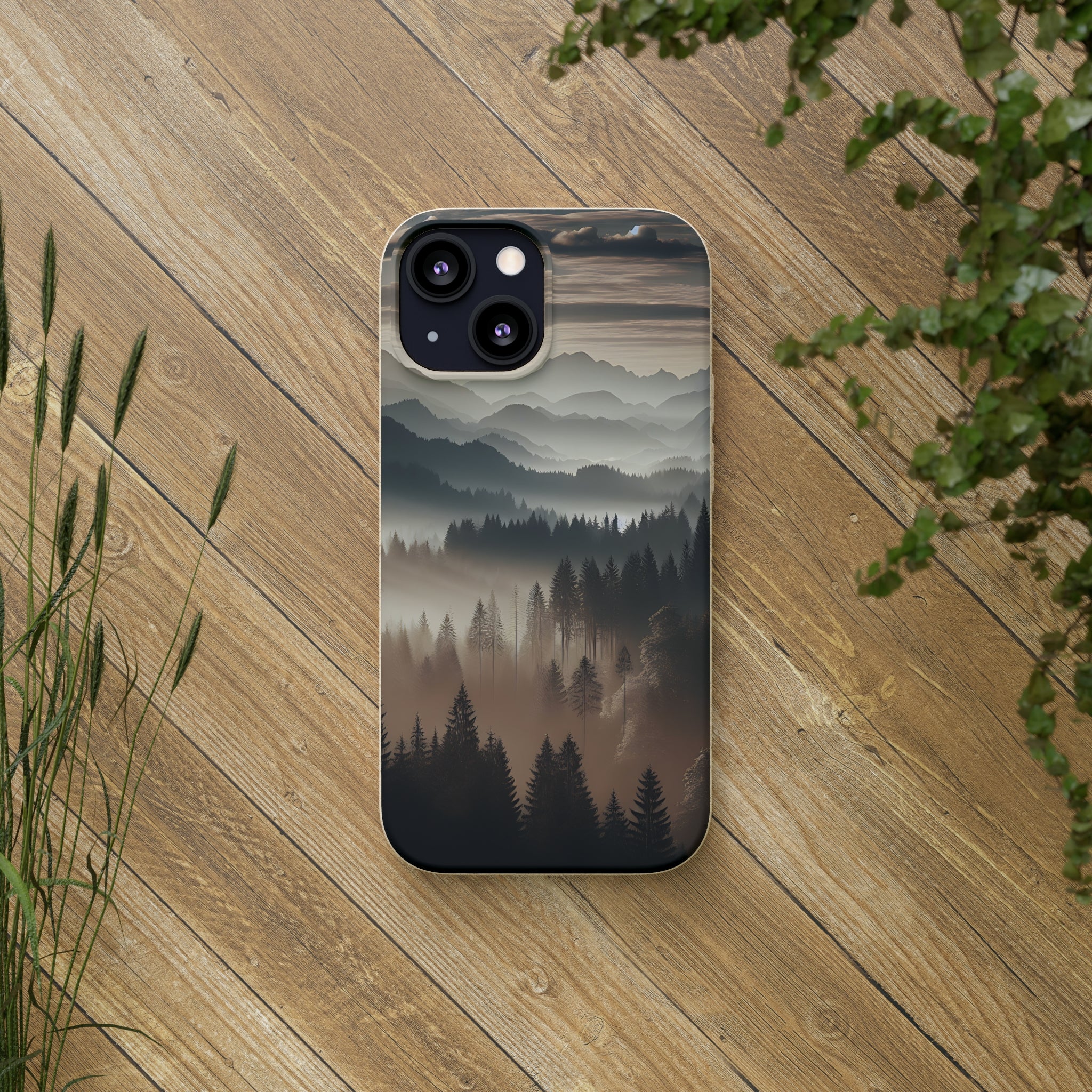 Eco-Friendly Biodegradable Phone Case - Sustainable Compostable Smartphone Cover with Mountain Tree Cloud Scenic Design | Perfect for Outdoor Enthusiasts & Nature Lovers