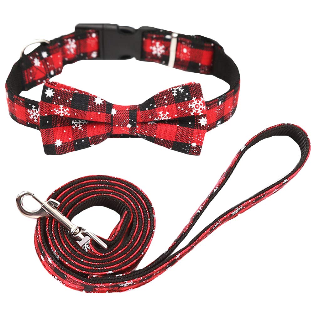 2-Piece Christmas Pet Set - Festive Dog Collar with Bow & Matching Walking Leash - Puppy Xmas Accessories for Small & Medium Dogs - Perfect for Holiday Walks & Christmas Photos