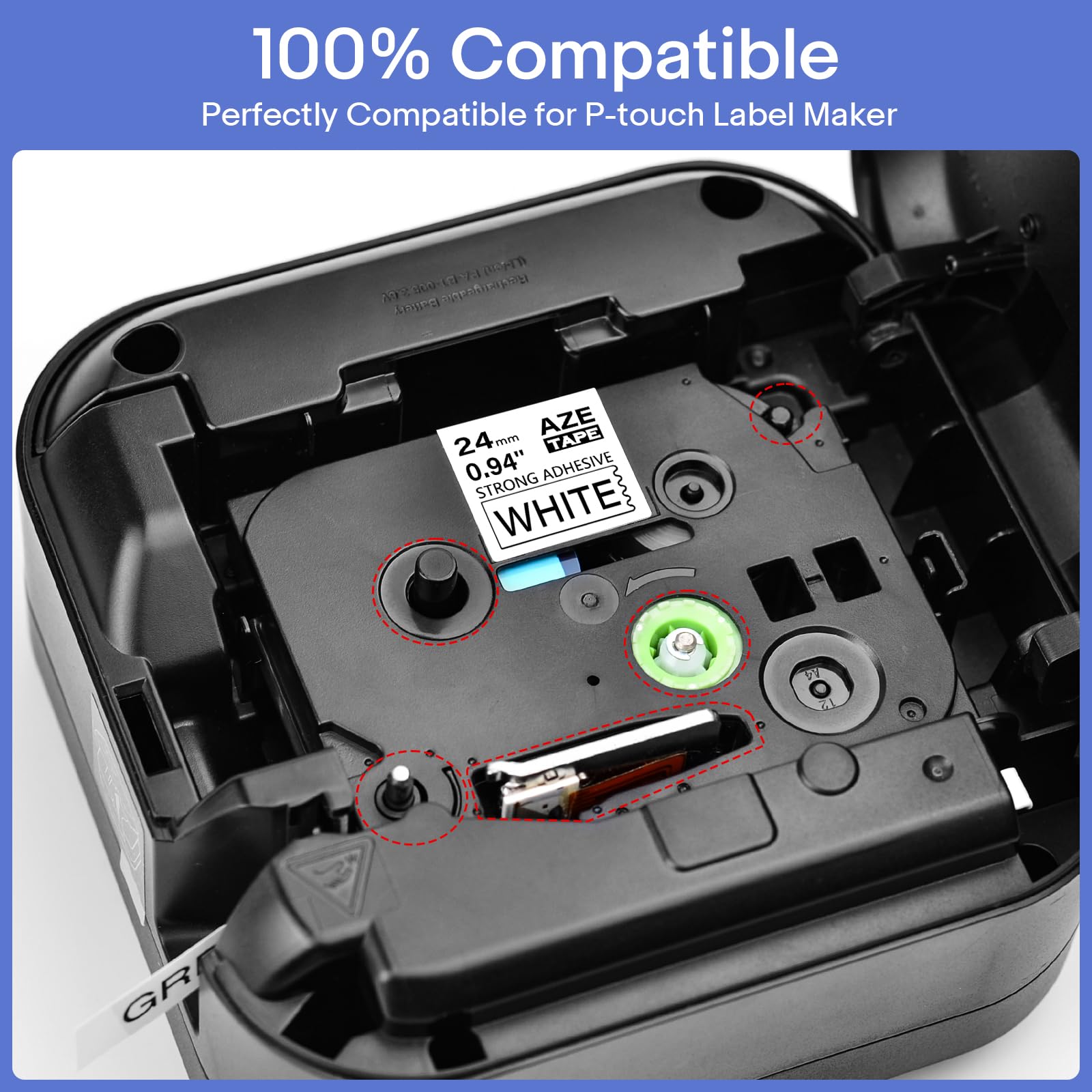 GREENCYCLE Extra Strong Black on White Label Tape - Compatible with Brother TZE-S251, TZS251, AZES251 (0.94