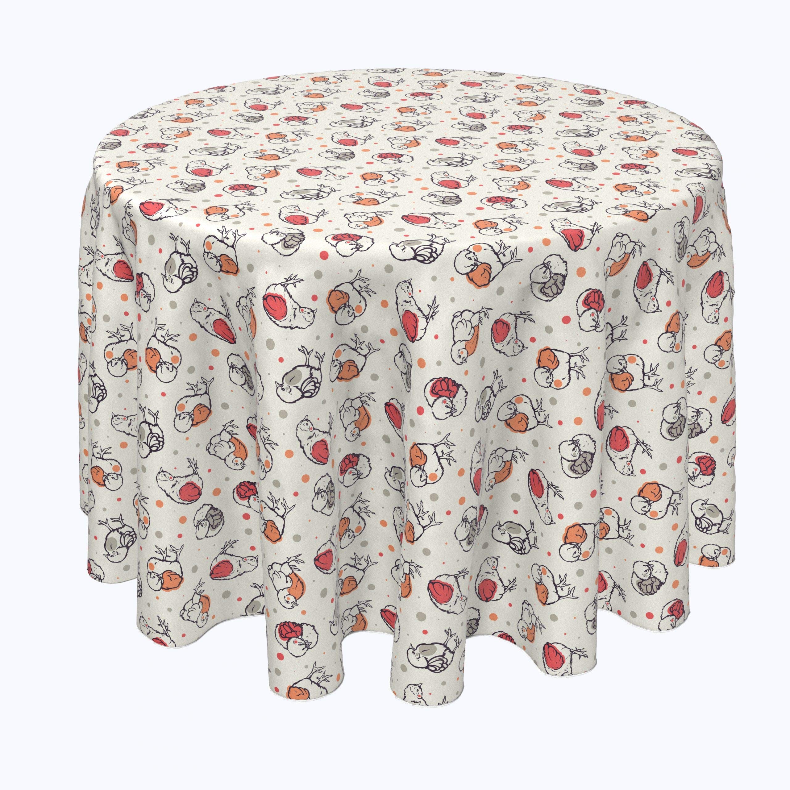 Machine Washable 100% Milliken Polyester Fabric Tablecloths, Table Runners & Napkins - Curious Chickies Design (90
