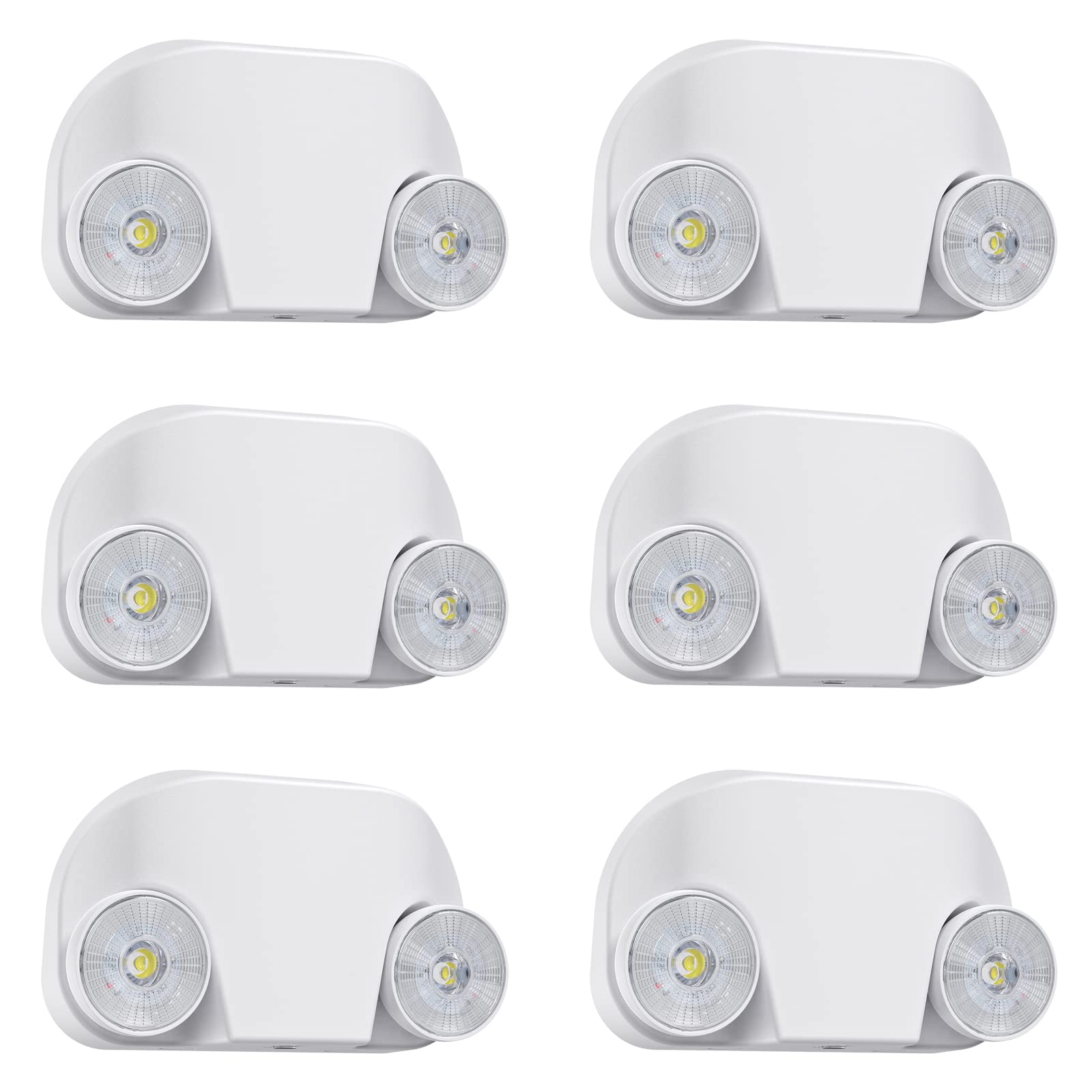 UL Certified LED Emergency Light with Remote Control - Adjustable LED Lamp Heads, 120V-277V Dual Voltage Exit Lighting - Backup Battery White Emergency Lights (6 Pack) - Perfect for Offices, Warehouses & Emergency Exits