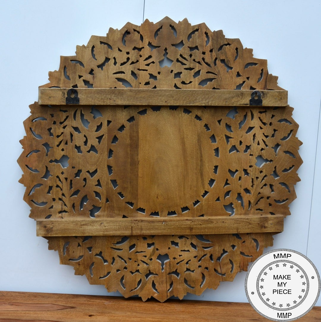 Hand Carved Indian Wooden Round Wall Decor Panel - Traditional Grey Wood Art for Home & Office Decoration | Perfect for Living Room, Bedroom, and Meditation Spaces