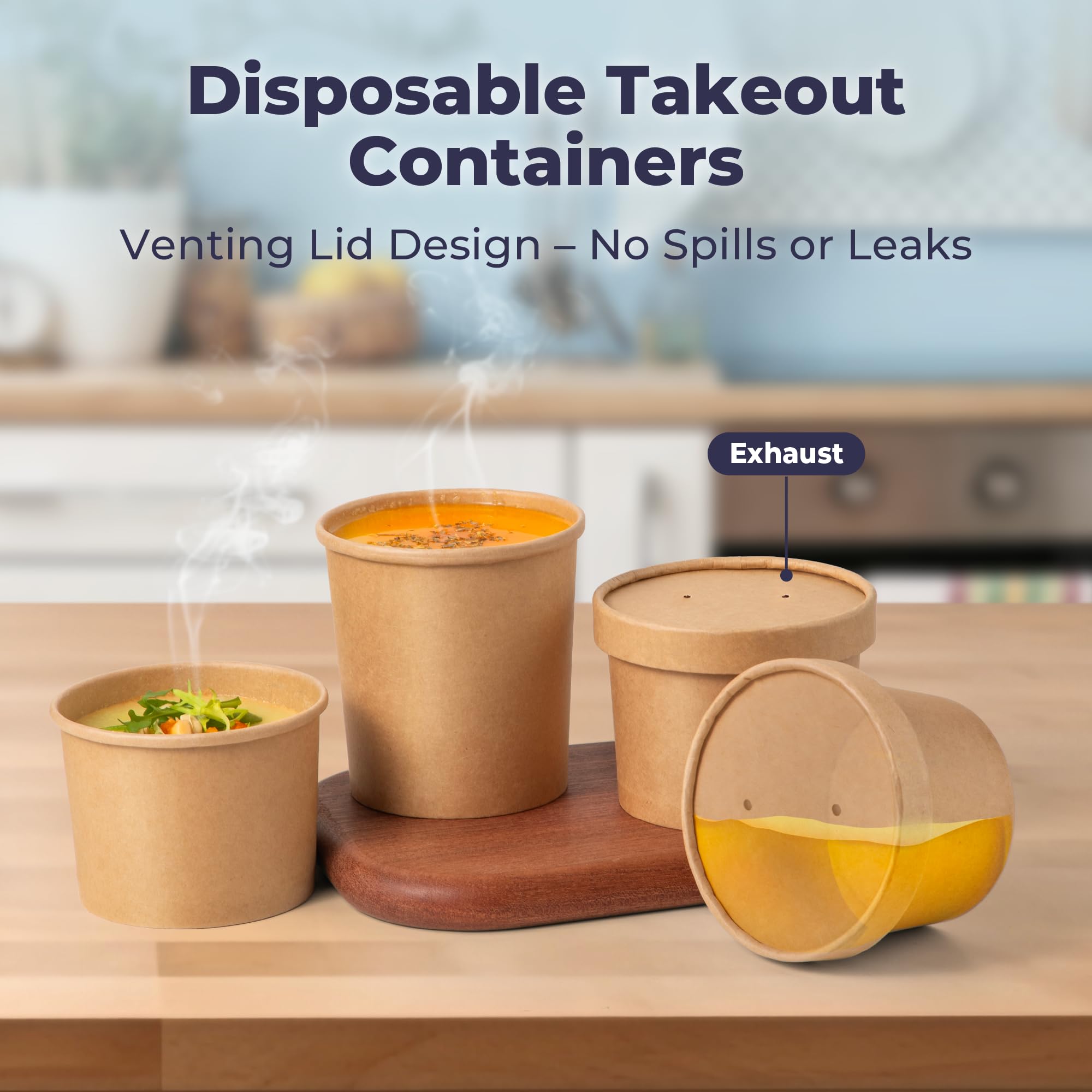 250-Pack 8 oz Kraft Paper Soup Containers with Vented Lids - Eco-Friendly Disposable Food Containers for Hot & Cold Meals, Restaurants, Takeout, Meal Prep - Perfect for Salads, Stews, Frozen Yogurt, Ice Cream & Desserts | Ideal for Catering, Food Trucks & Home Use