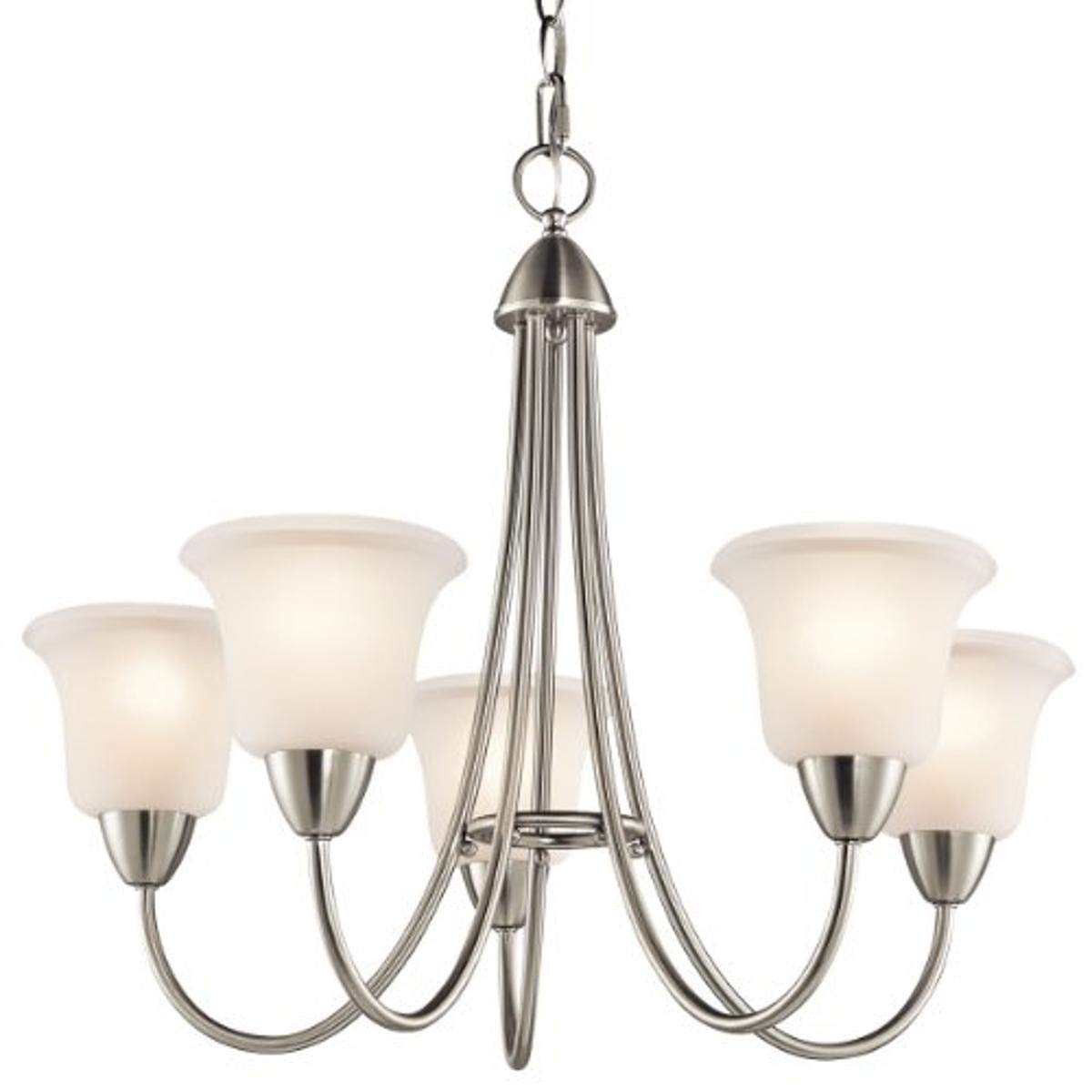 KICHLER Nicholson 21-Inch 5-Light Modern Chandelier with Satin Etched Glass Shades in Brushed Nickel Finish - Perfect for Dining Room, Bedroom or Foyer Lighting