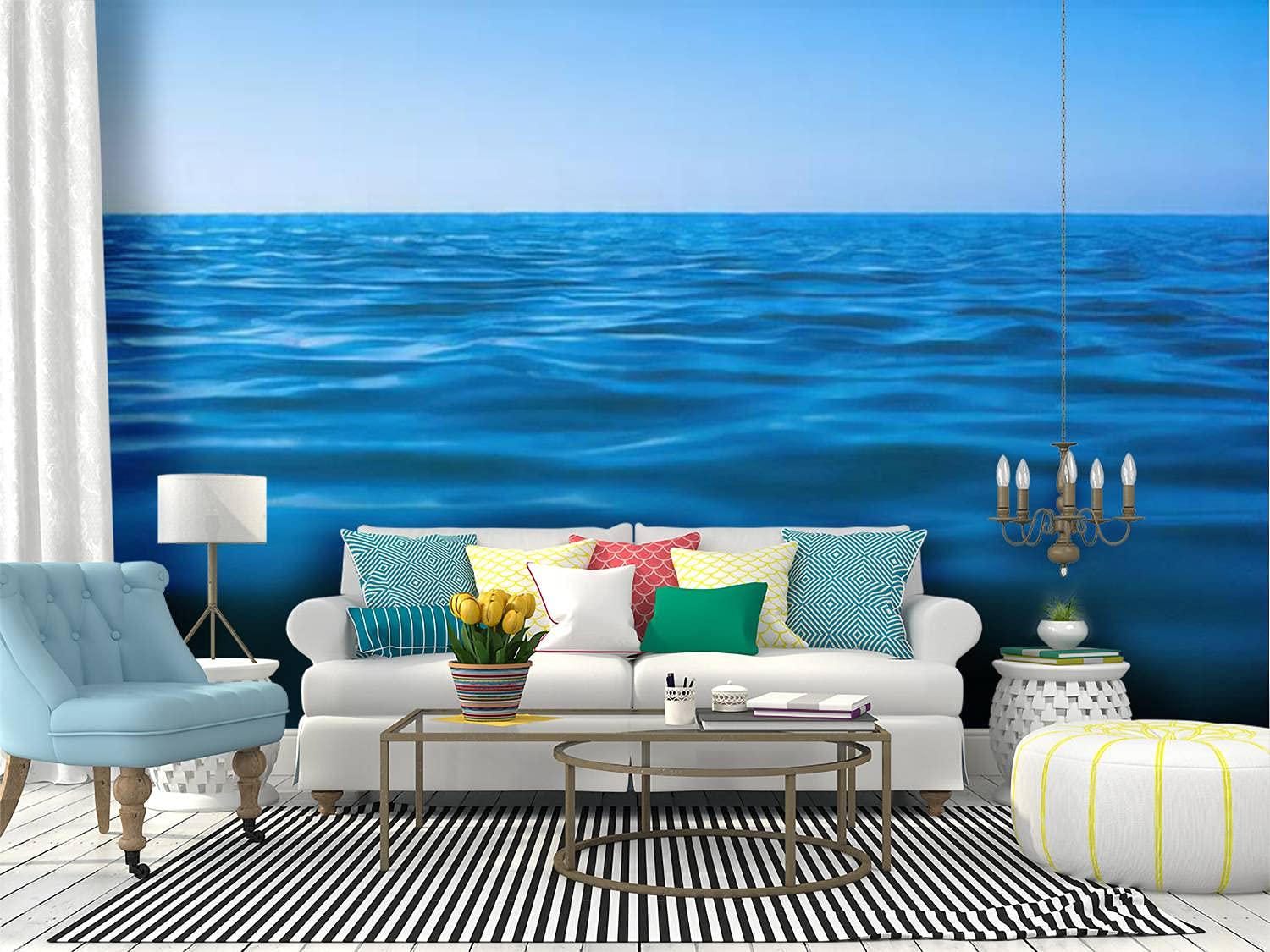 RECETHROWS Peel and Stick Wallpaper - Calm Sea Water Surface Self-Adhesive Wall Mural, Large Removable Vinyl Film Roll for Home Decor | Perfect for Living Rooms, Bedrooms & Office Spaces