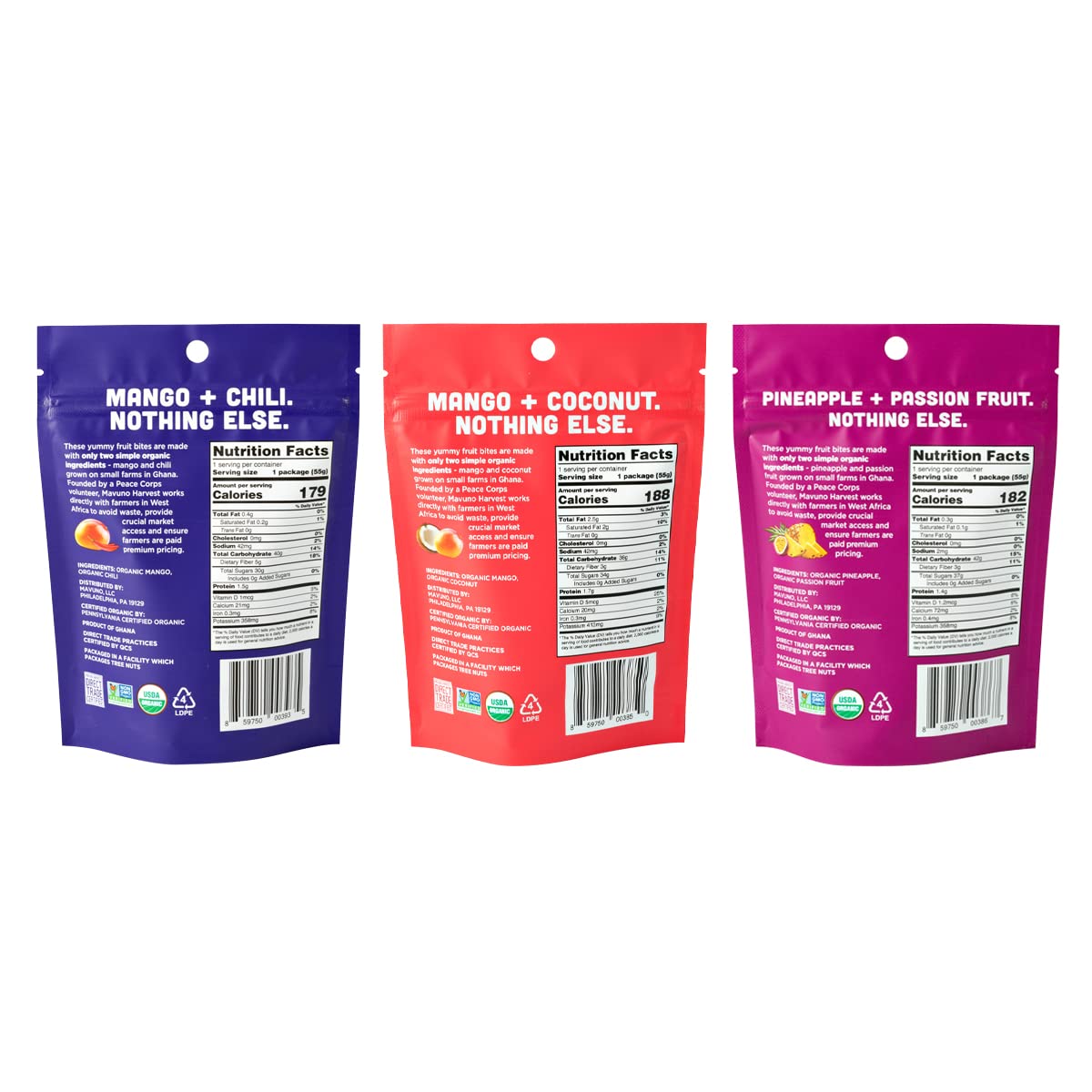 Organic Mavuno Harvest Chewy Fruit Snacks - Healthy Fiber-Rich Snack for Kids & Adults - Non-GMO, No Preservatives, Ethically Sourced - Variety Pack (3 x 1.94oz) - Perfect for Lunchboxes, Office Snacks & On-the-Go Energy Boost