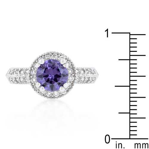 Exquisite Dark Purple Halo Engagement Ring - 14K White Gold Diamond Wedding Band for Women - Perfect for Proposals, Anniversaries & Romantic Occasions