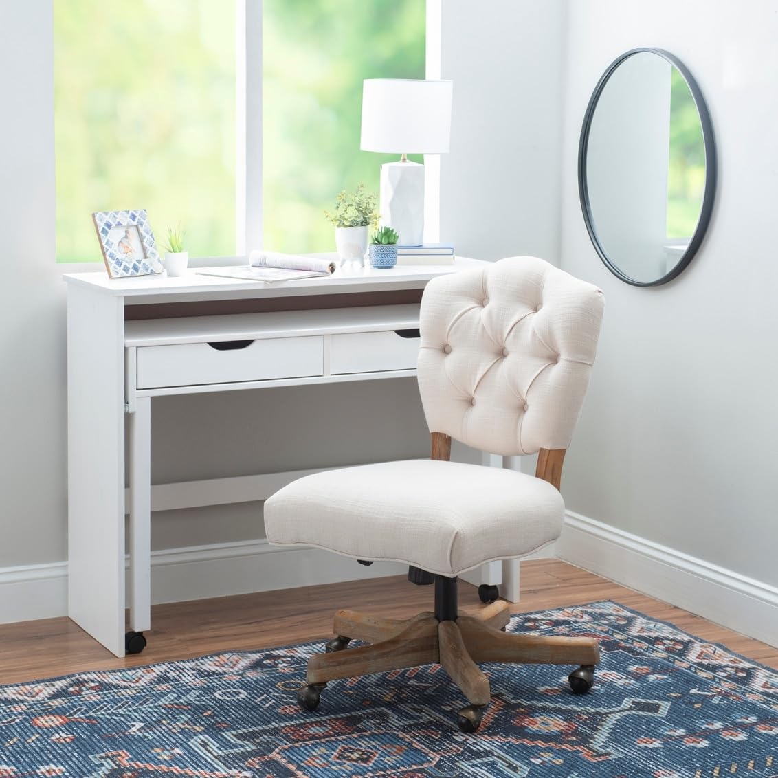Linon Hazel Natural Office Chair - Ergonomic Mesh Back & Padded Seat for Home & Office Comfort - Perfect for Long Hours of Work or Gaming