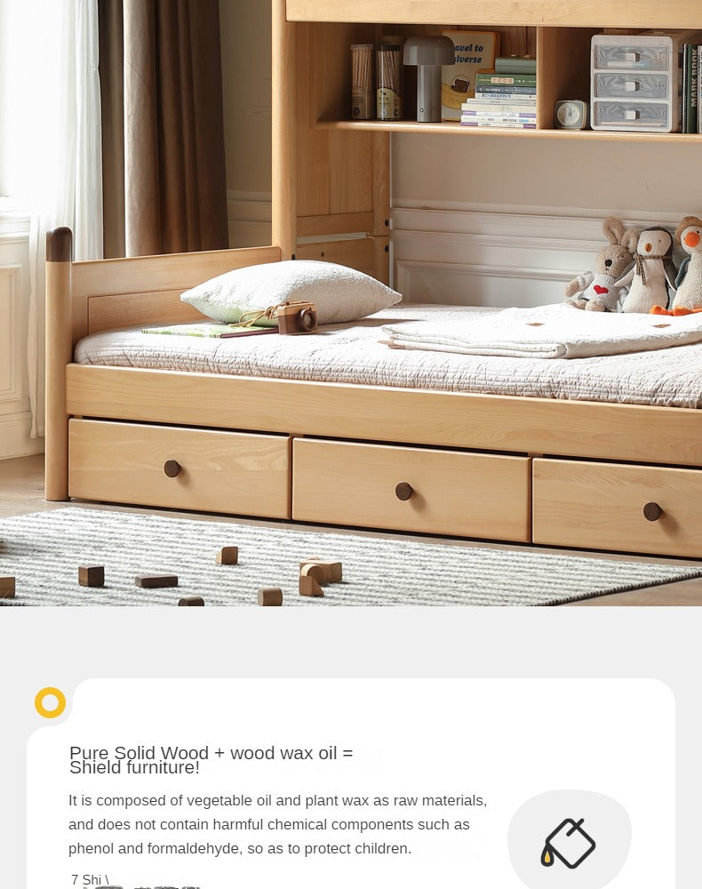 Solid Oak Wood Multi-Function Storage Bed - Queen Size Platform Bed with Underbed Drawers for Small Space Bedroom, Guest Room & Studio Apartments