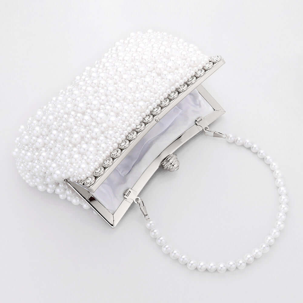 Elegant White Pearl Cluster Evening Bag - Tote, Clutch & Crossbody Purse for Women | Perfect for Parties, Weddings & Special Occasions