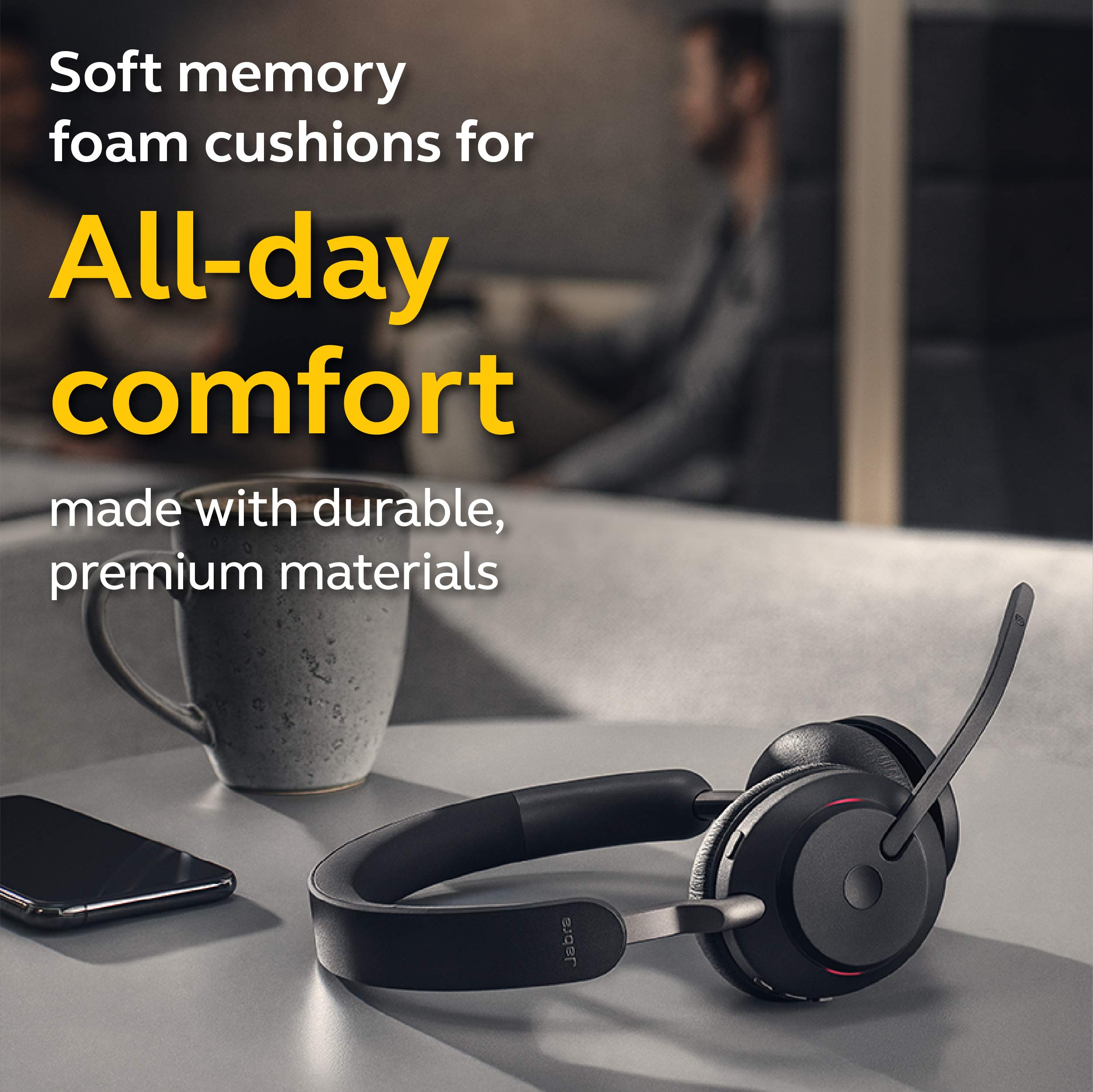 Jabra Evolve2 65 MS Wireless Bluetooth Headset with Link380a - Stereo Office Headphones for Calls & Music, 37H Battery Life, Passive Noise Cancelling (Black) | Perfect for Remote Work, Online Meetings & Home Office Use