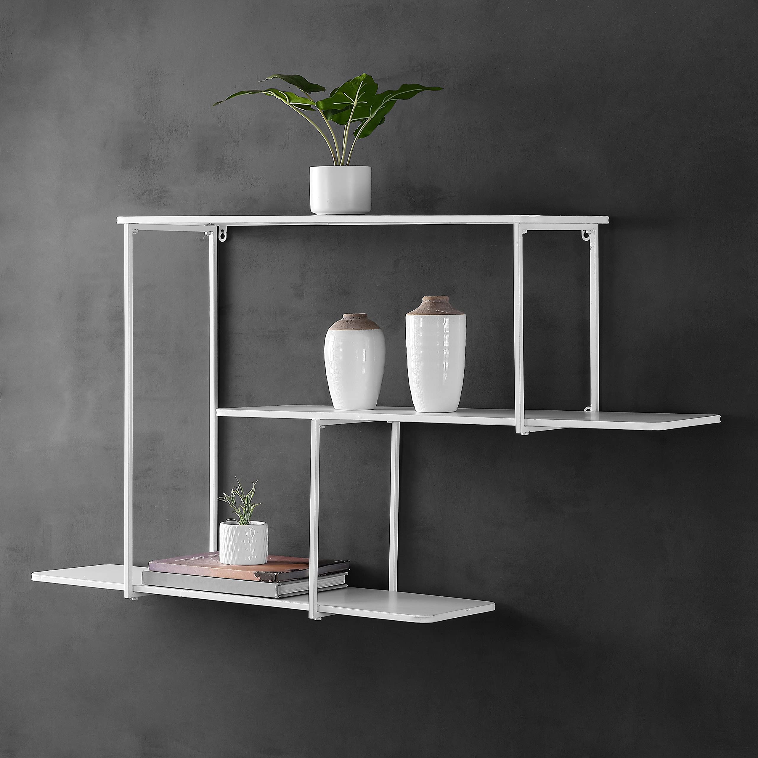 SAFAVIEH Home Collection Anthe Modern White Floating 3-Tier Display Wall Shelf - Stylish Storage for Living Room, Bedroom & Bathroom Decor