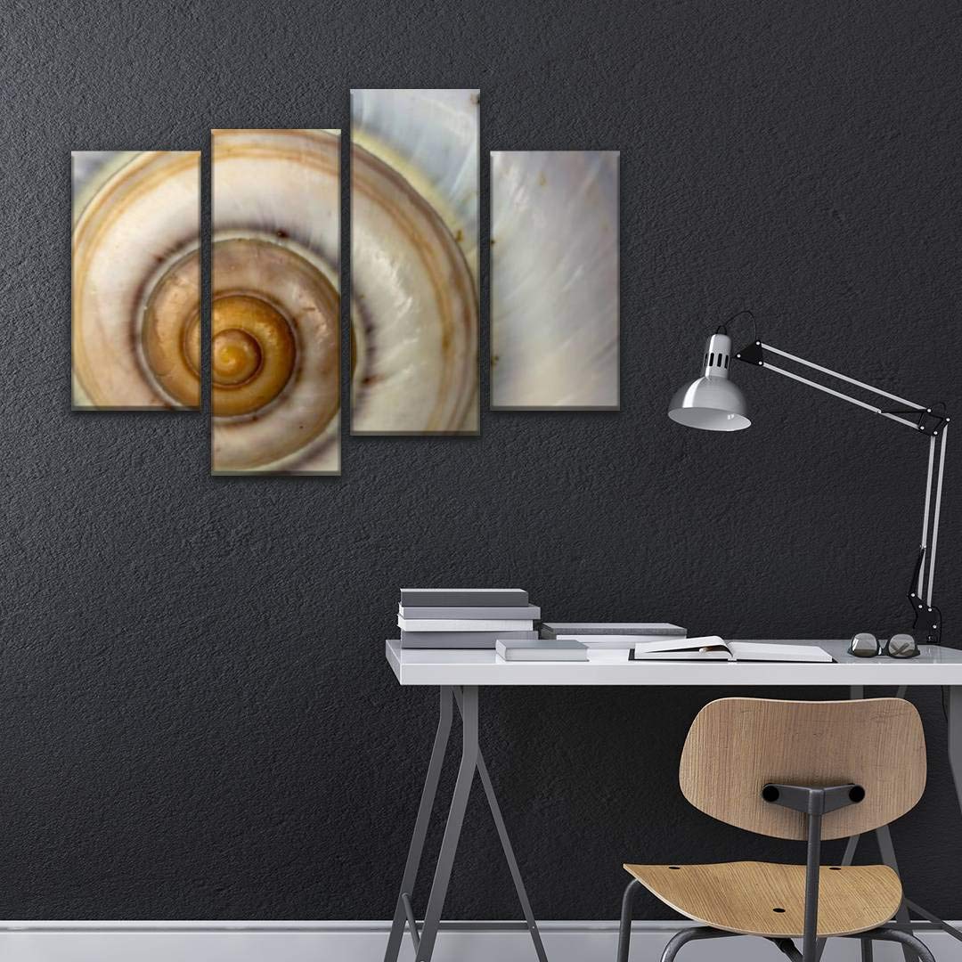 IGOONE 4 Panels Canvas Wall Art - Golden Ratio Sea Snail Shell on Beach Sand Close Up - Modern Framed Ready to Hang Paintings for Living Room, Bedroom & Office Decor - Perfect for Coastal, Beach House or Nature Inspired Interior Design